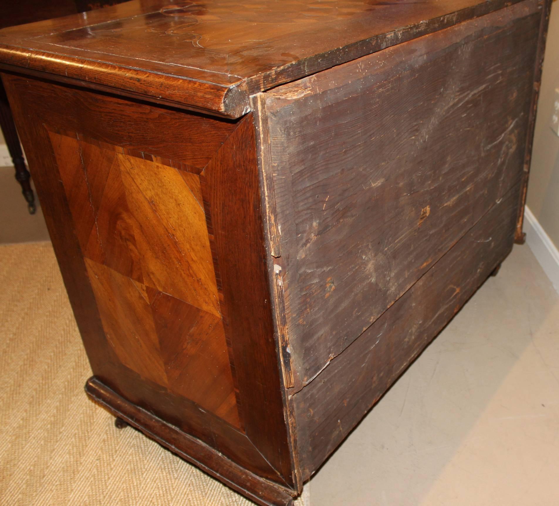 18th c Swiss Rococo Fruitwood Serpentine Commode with Tumbling Block Parquetry For Sale 1