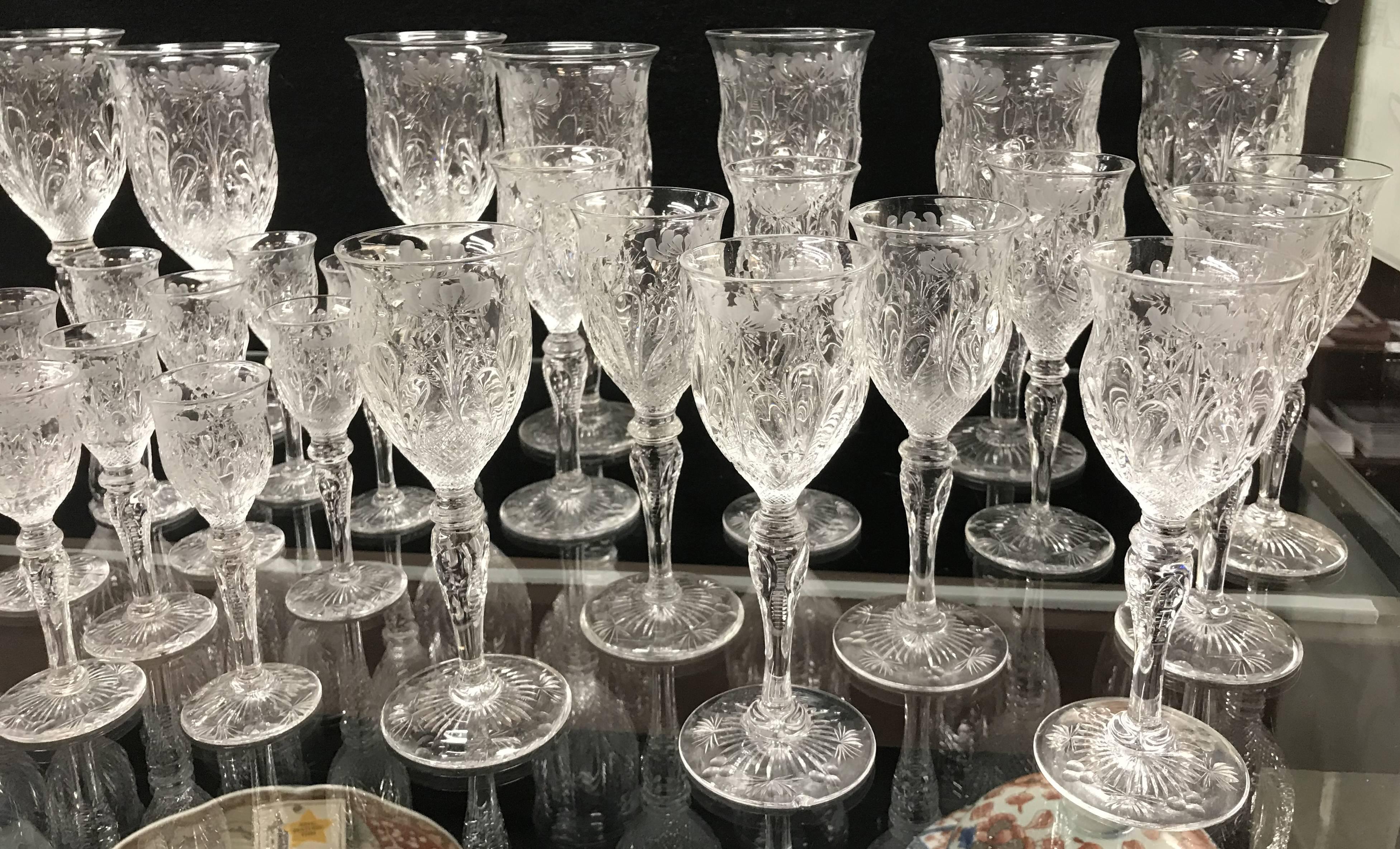 Exceptional Quality Cut Glass Stemware Set, 42 pcs In Excellent Condition In Milford, NH