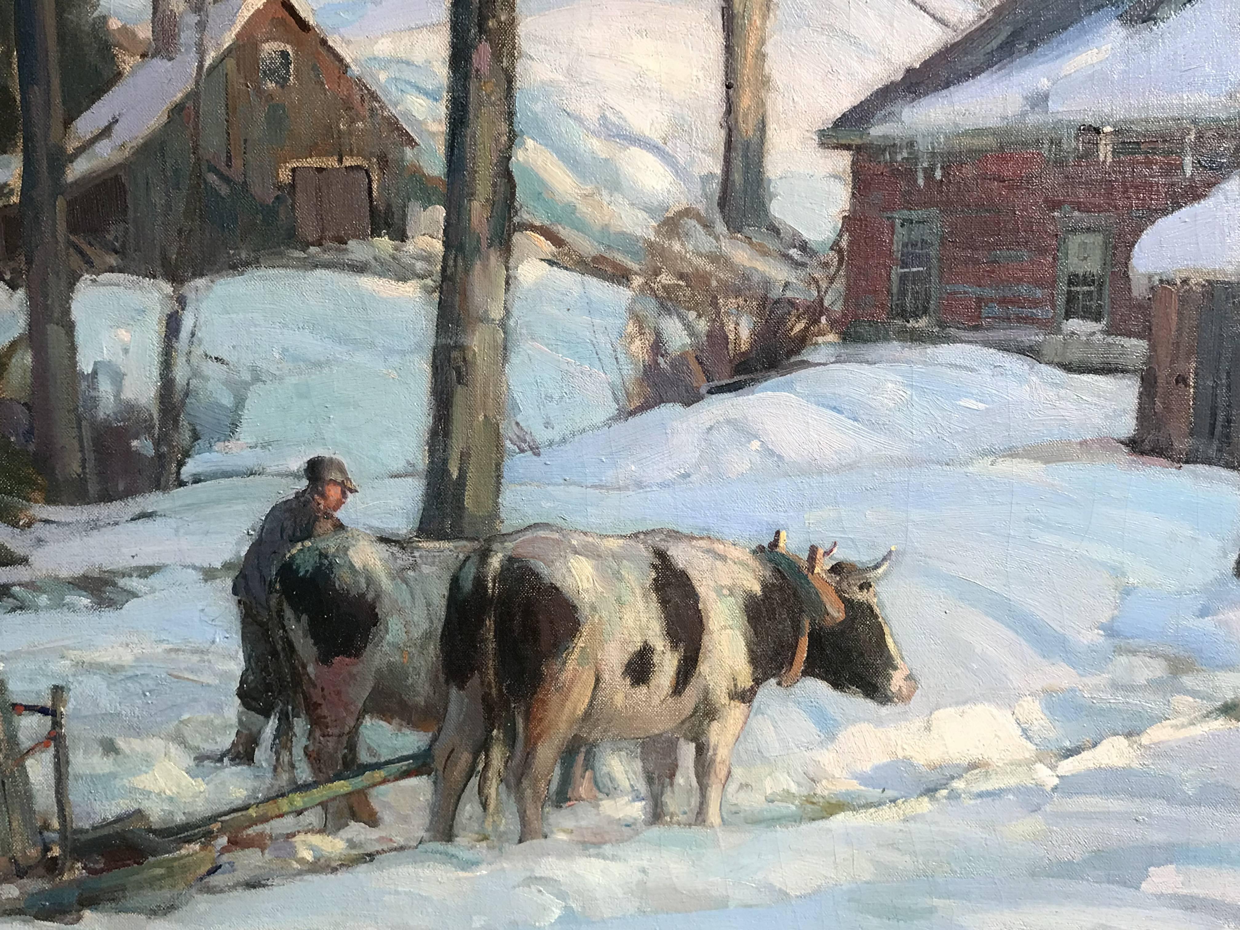 American Aldro Thompson Hibbard Winter Landscape Painting, Sugaring Time, circa 1925