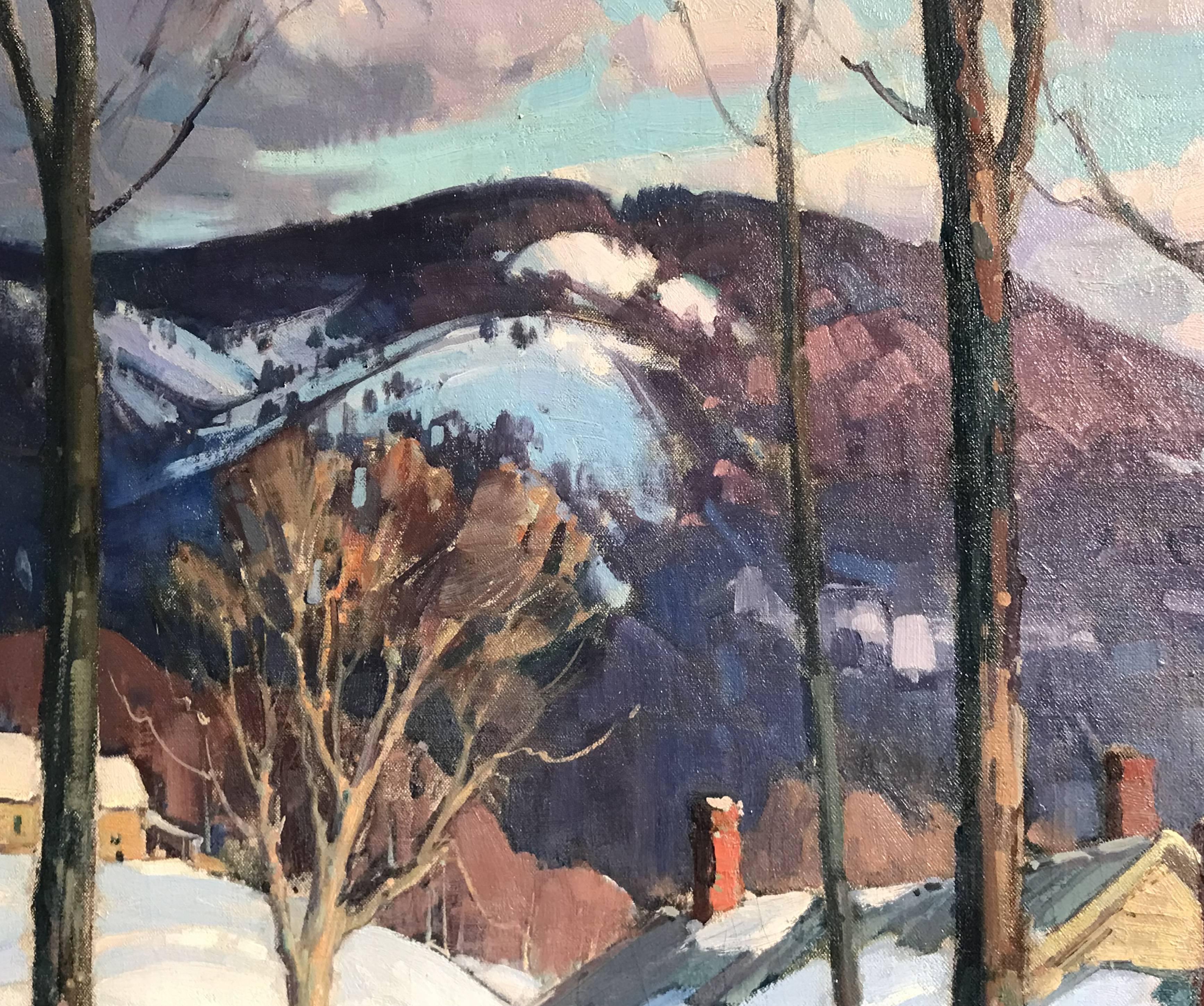 Aldro Thompson Hibbard Winter Landscape Painting, Sugaring Time, circa 1925 In Excellent Condition In Milford, NH