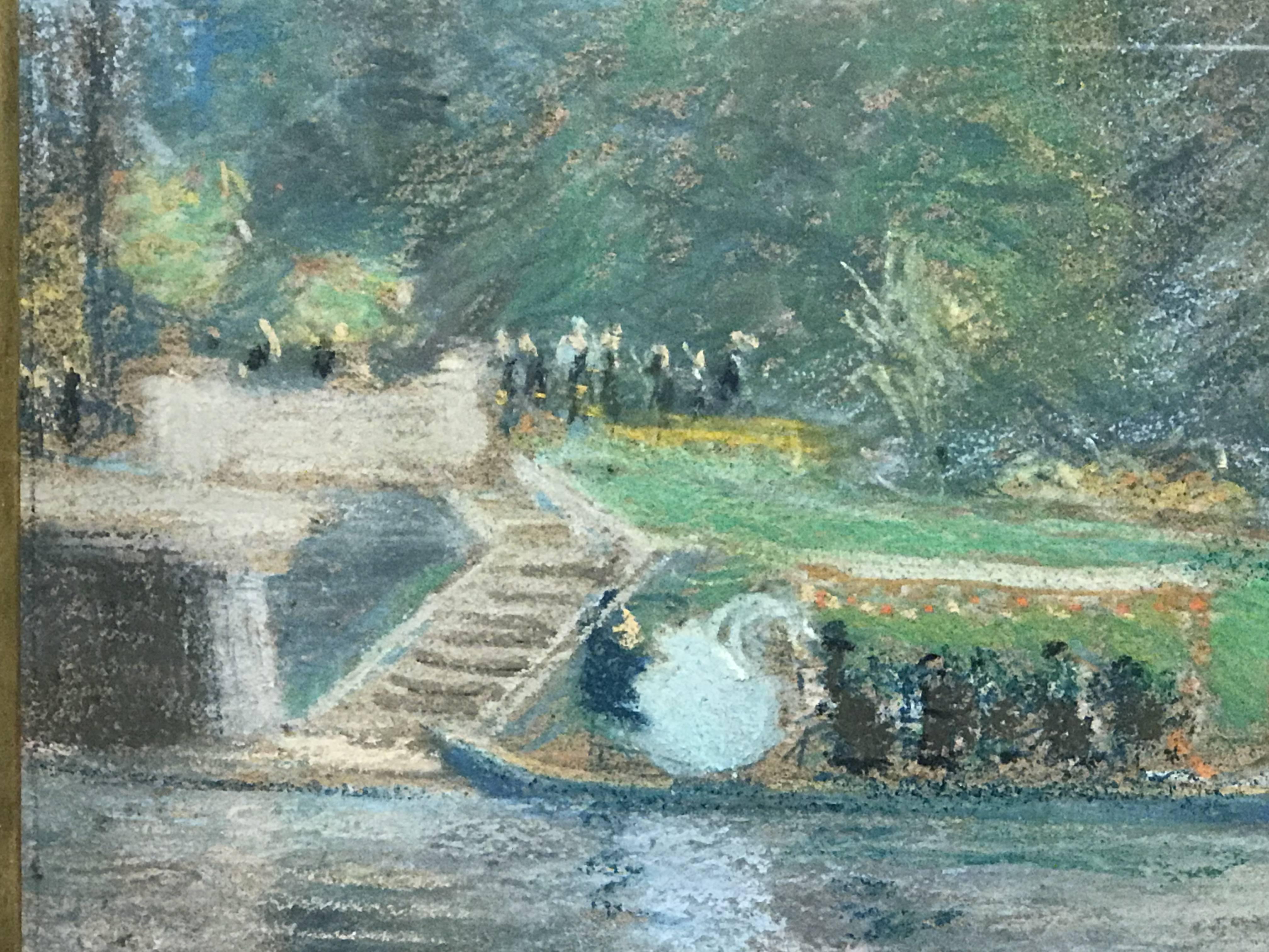 American Arthur Clifton Goodwin Pastel Painting, Swan Boats in Boston, 1905