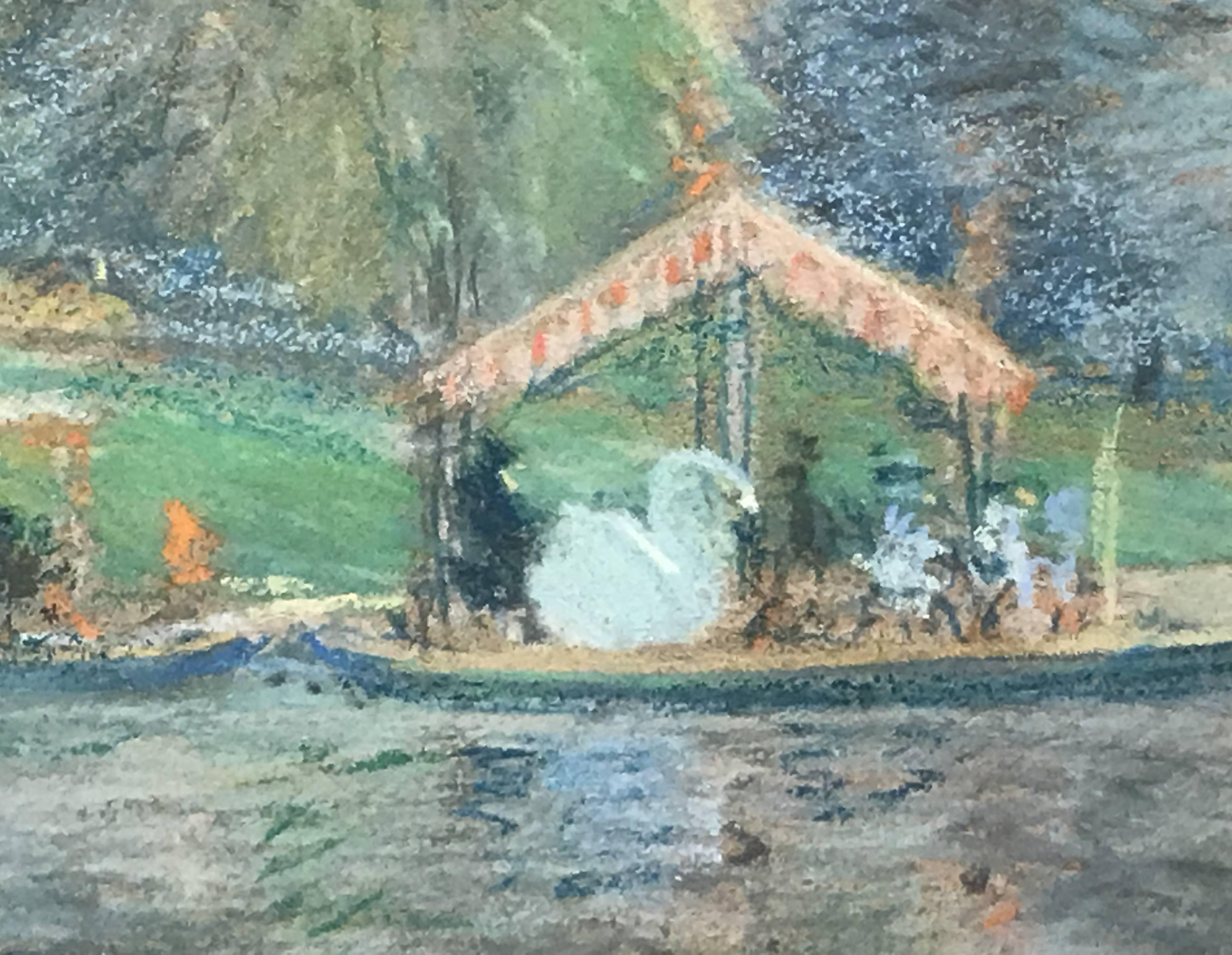 Hand-Painted Arthur Clifton Goodwin Pastel Painting, Swan Boats in Boston, 1905