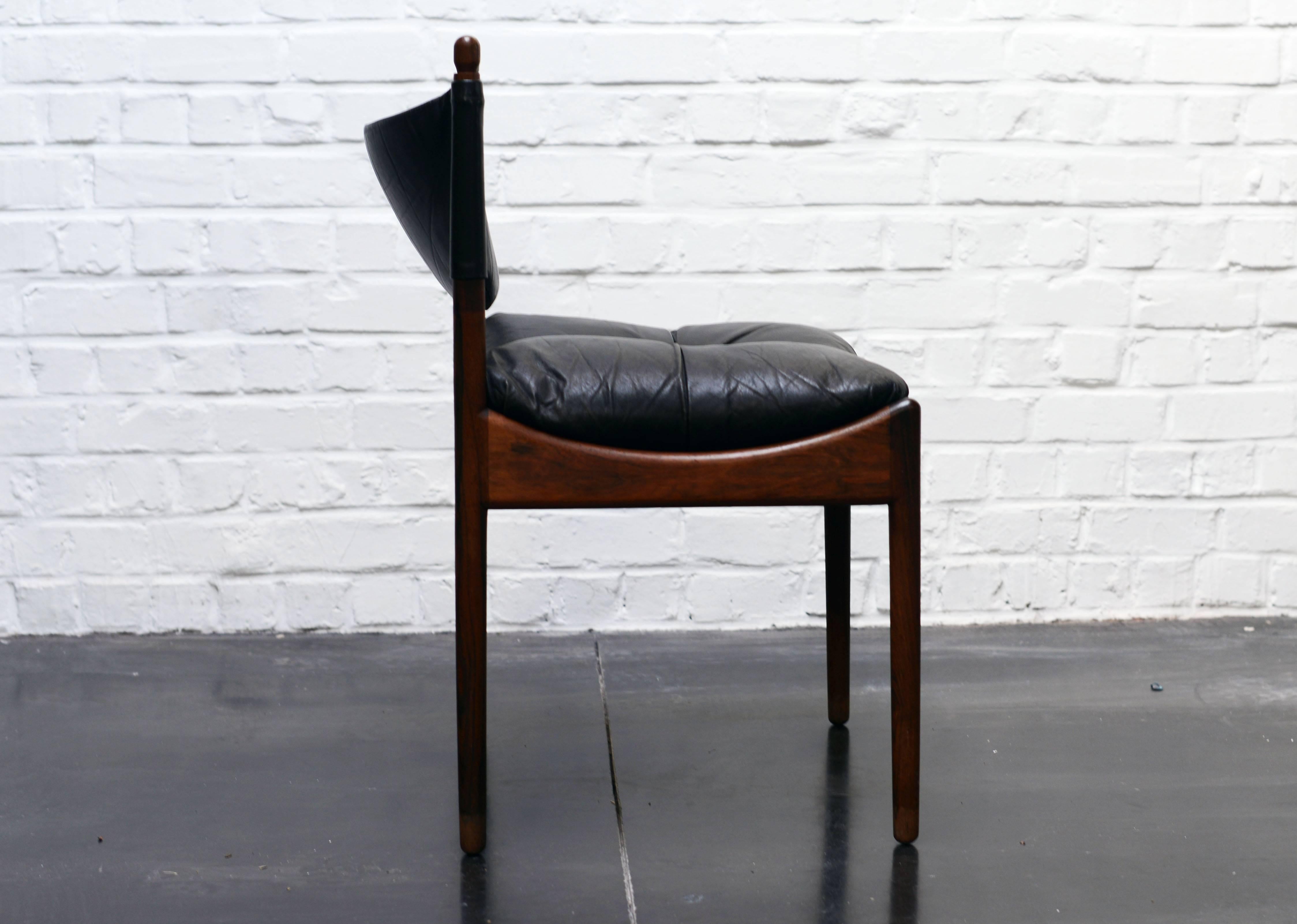 Kristian Vedel set of four rosewood and leather chairs, Denmark.