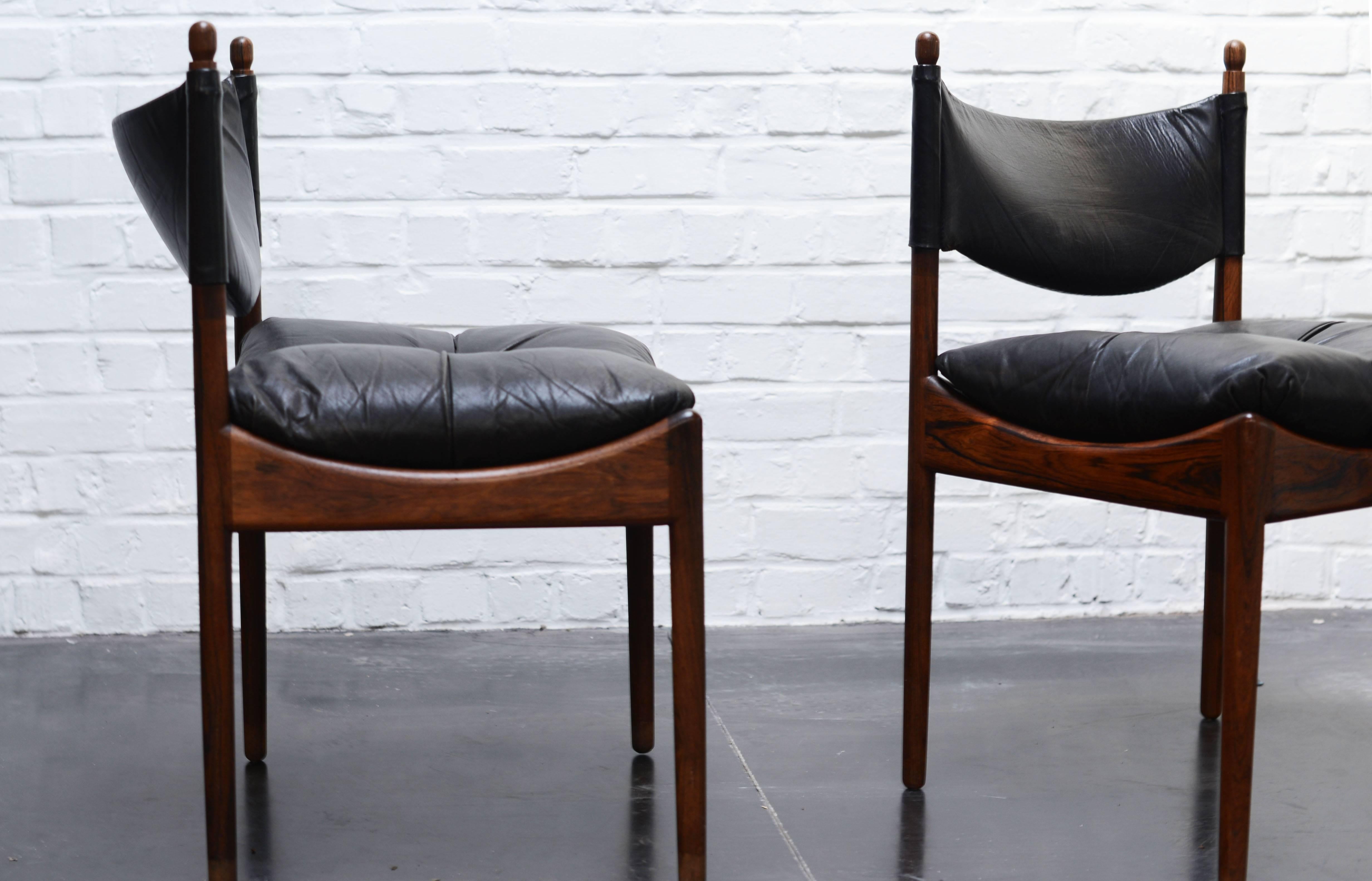 Danish Kristian Vedell Set of Four Rosewood and Leather Chairs, Denmark For Sale