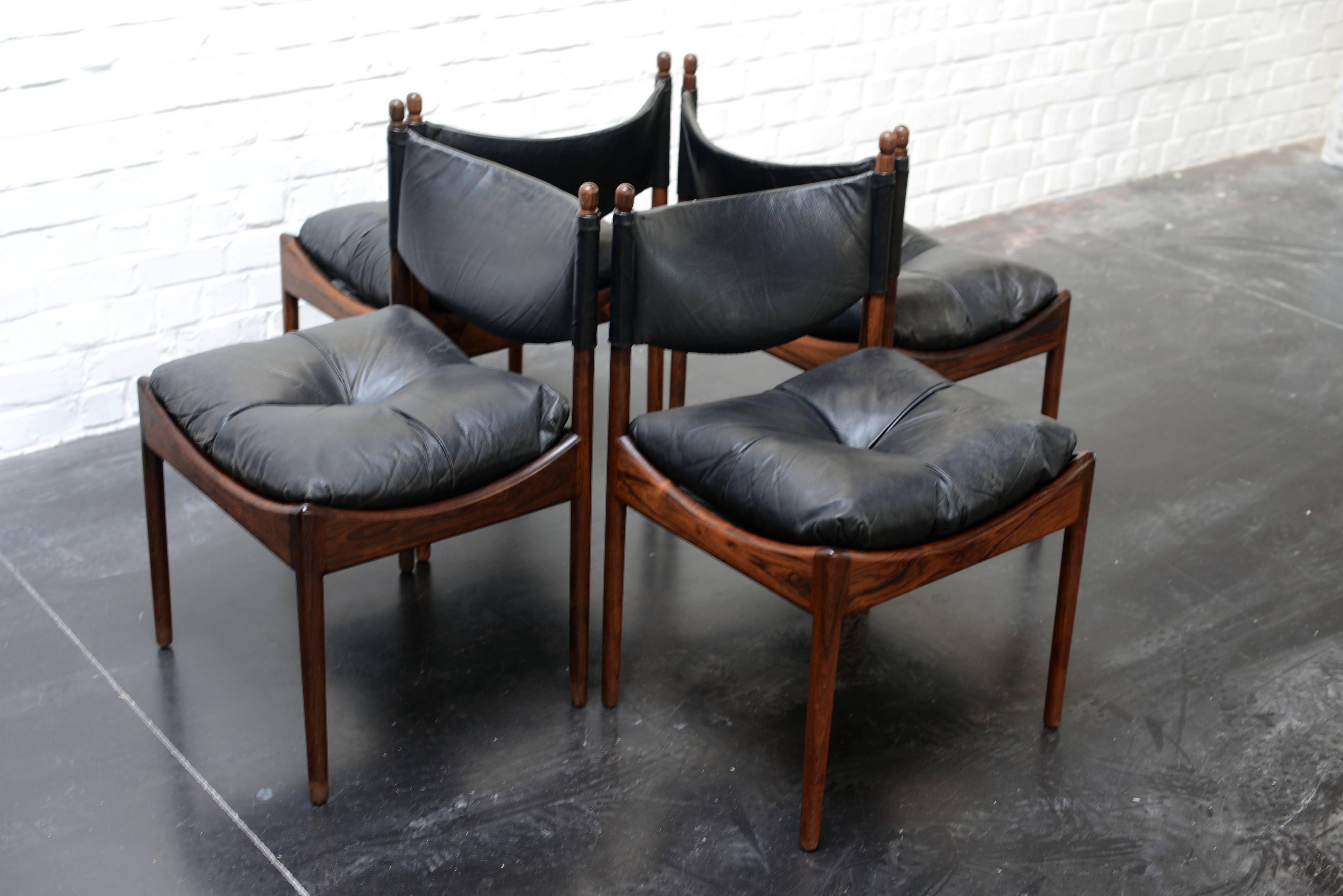 Kristian Vedell Set of Four Rosewood and Leather Chairs, Denmark In Good Condition For Sale In Brussels, BE