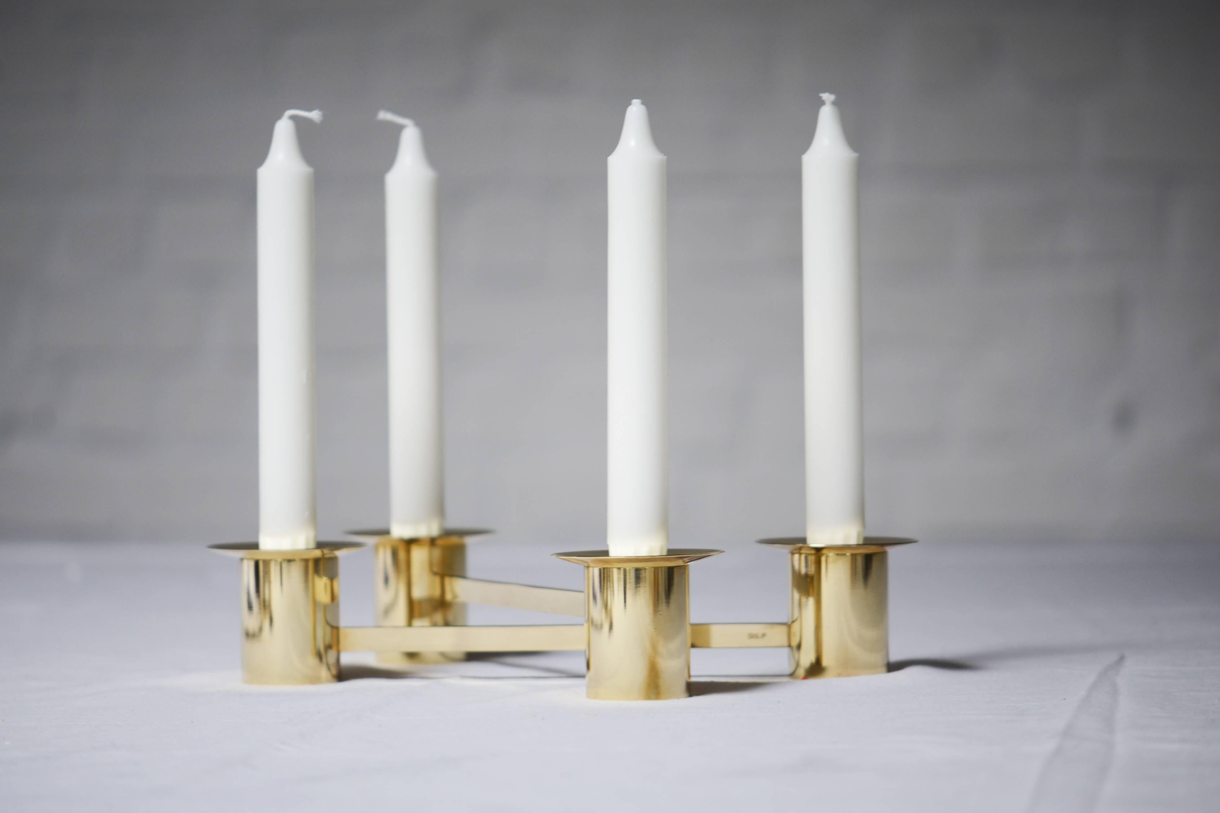Scandinavian Modern Sigurd Persson Pair of Brass Candlesticks, Sweden, 1950s-1960s