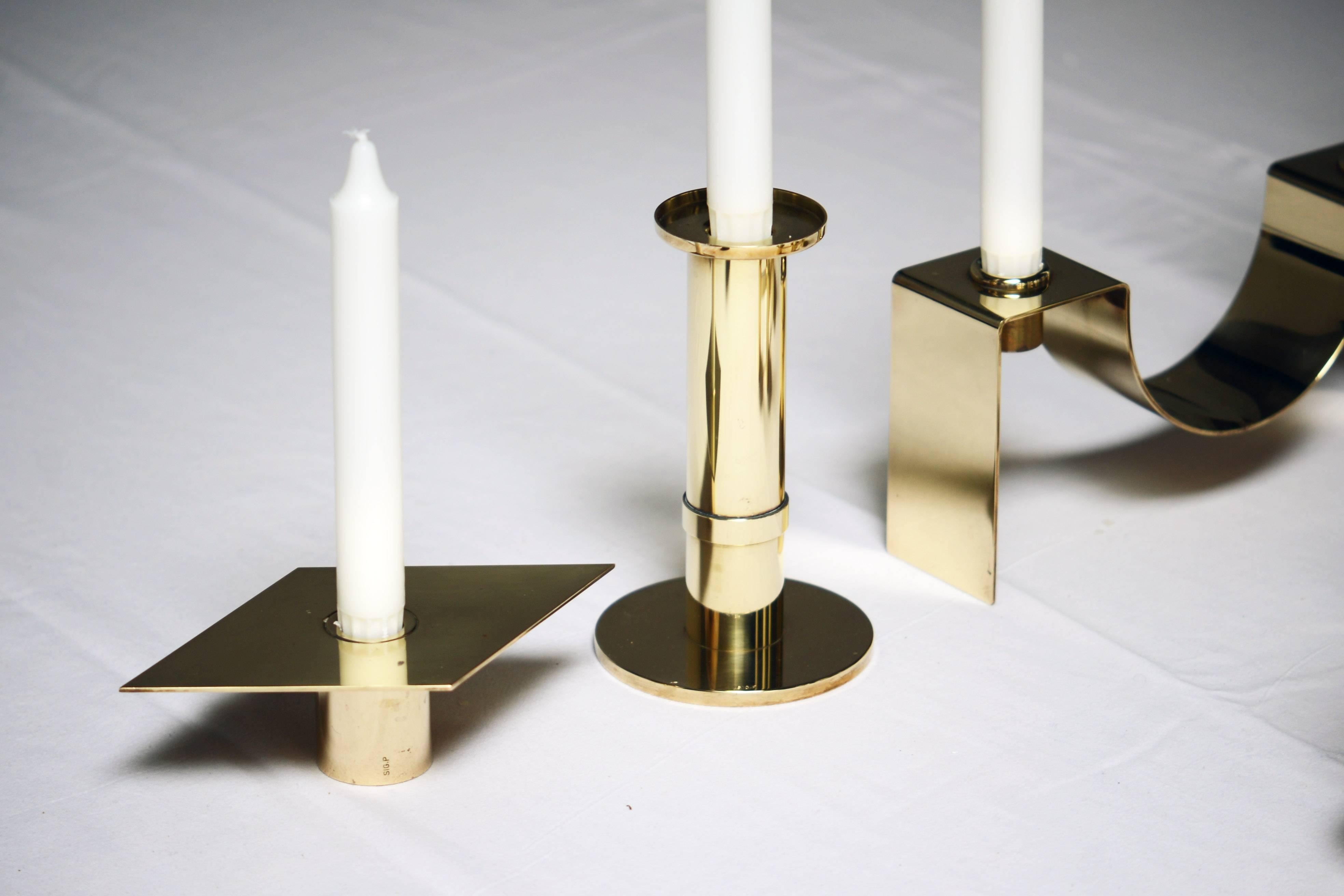 Sigurd Persson Pair of Brass Candlesticks, Sweden, 1950s-1960s For Sale 2