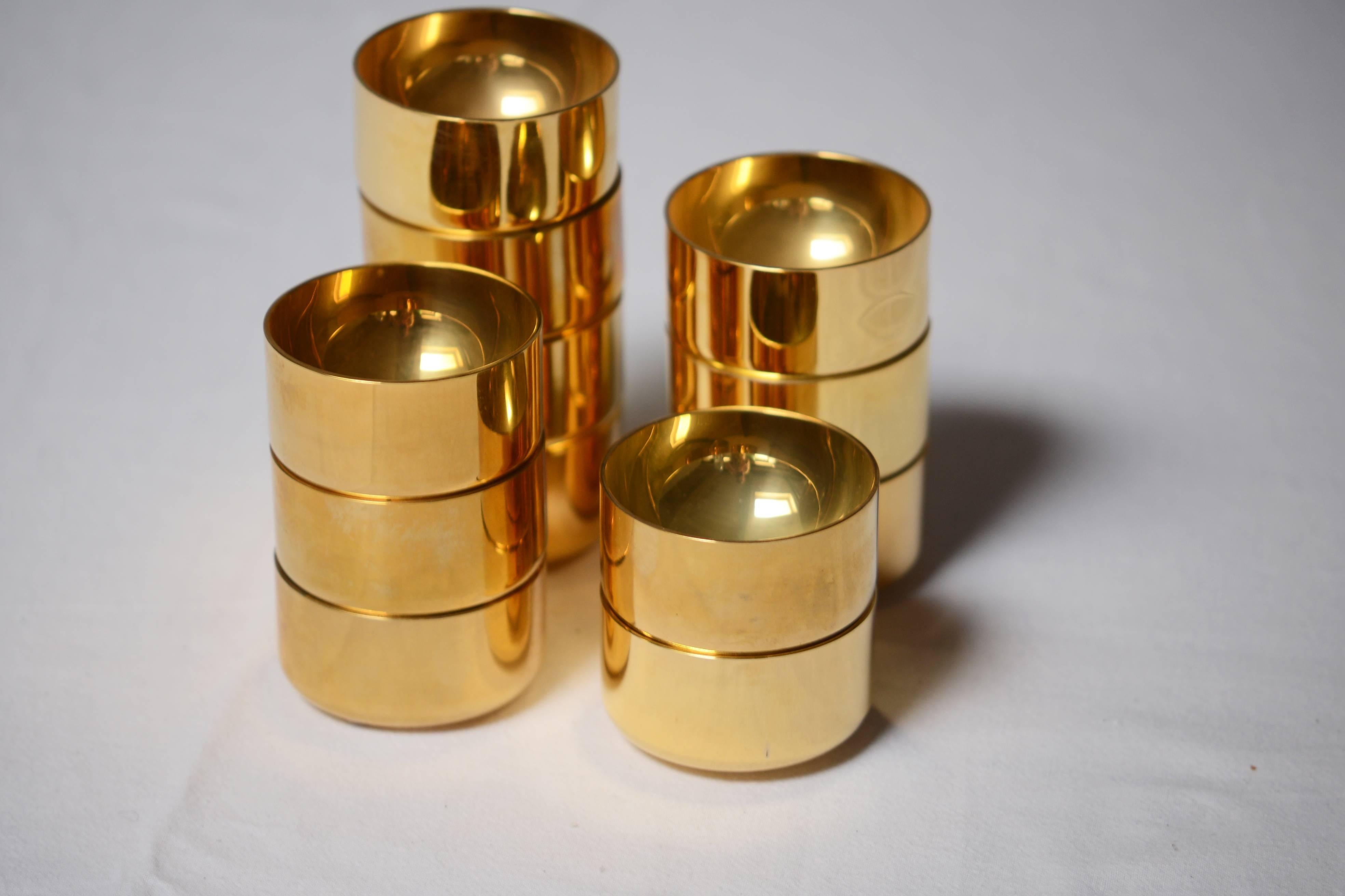 Mid-20th Century Pierre Forssell 12 Gold-Plated Alcohol Tasters, Made by Skultuna, Sweden For Sale