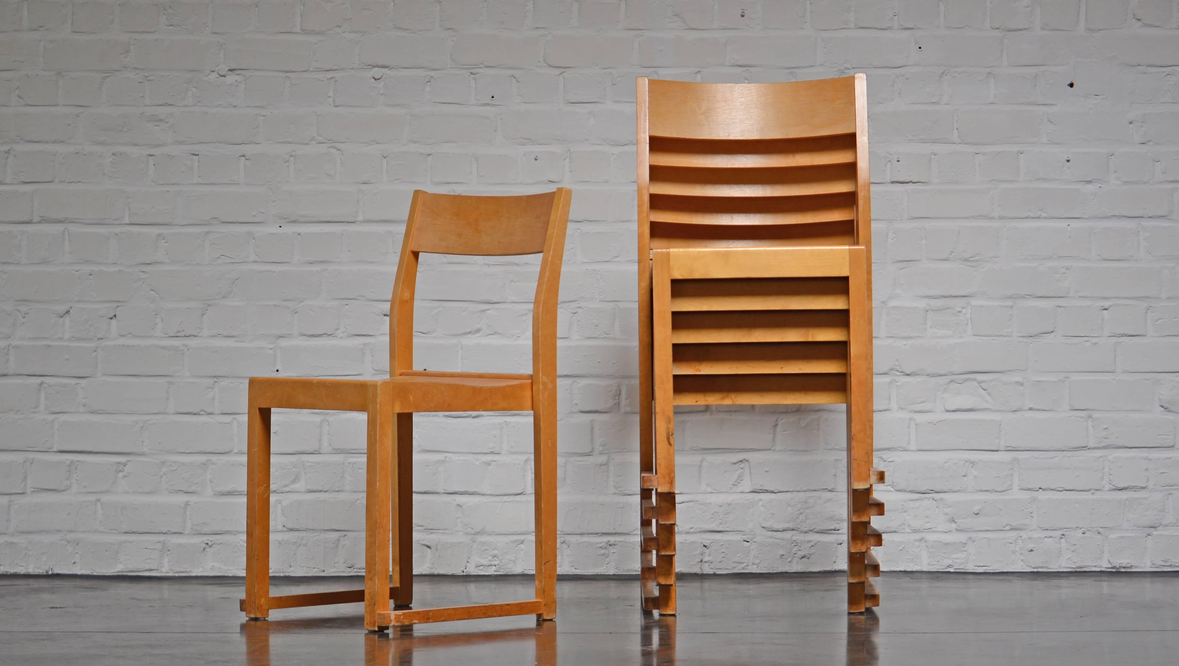 Birch Sven Markelius Six Stacking Chairs, Bodafors, Sweden, 1931 For Sale
