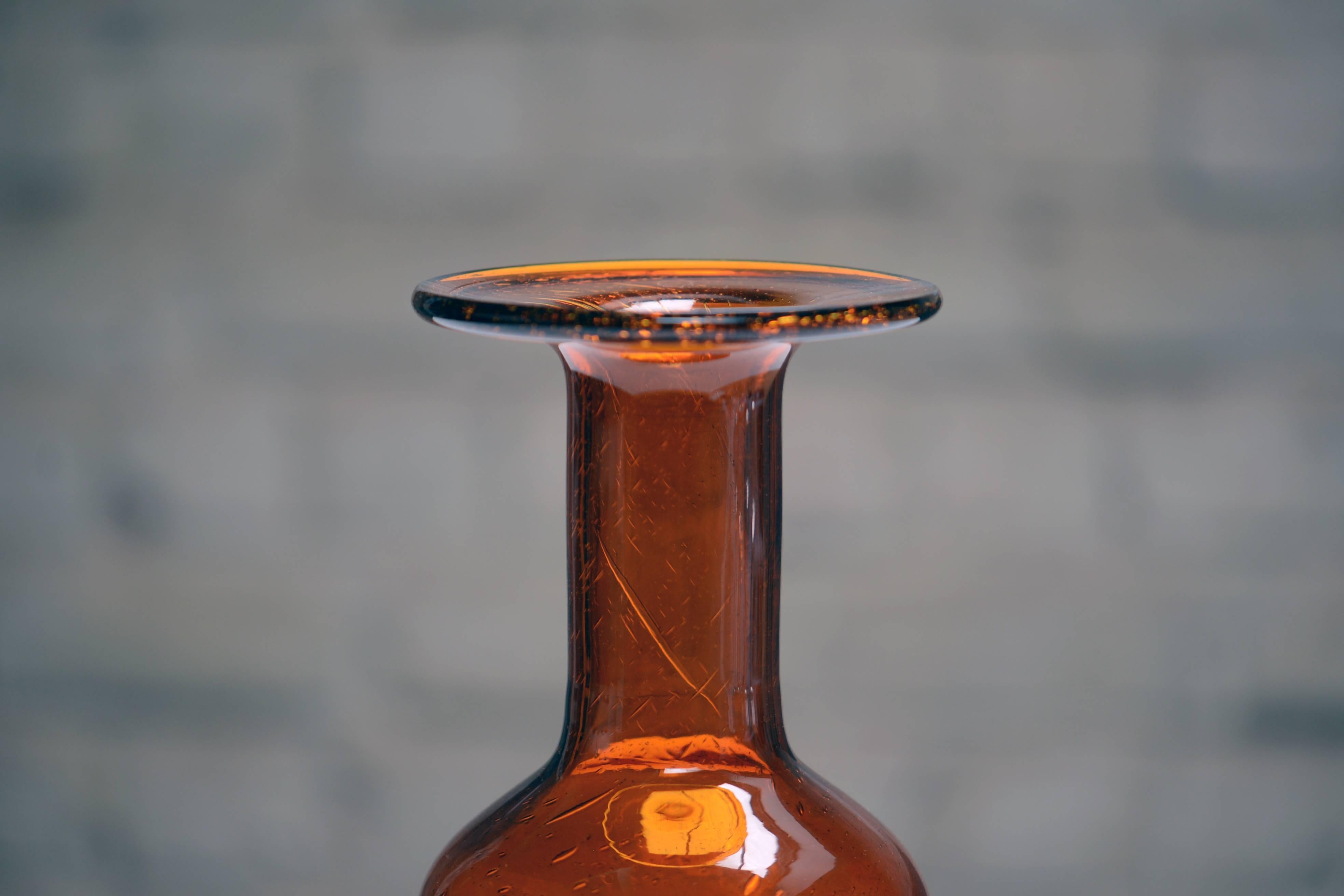 Scandinavian Modern Erik Hoglund Amber Vase Bottle Handmade by the Artist for Kosta Boda, Sweden For Sale