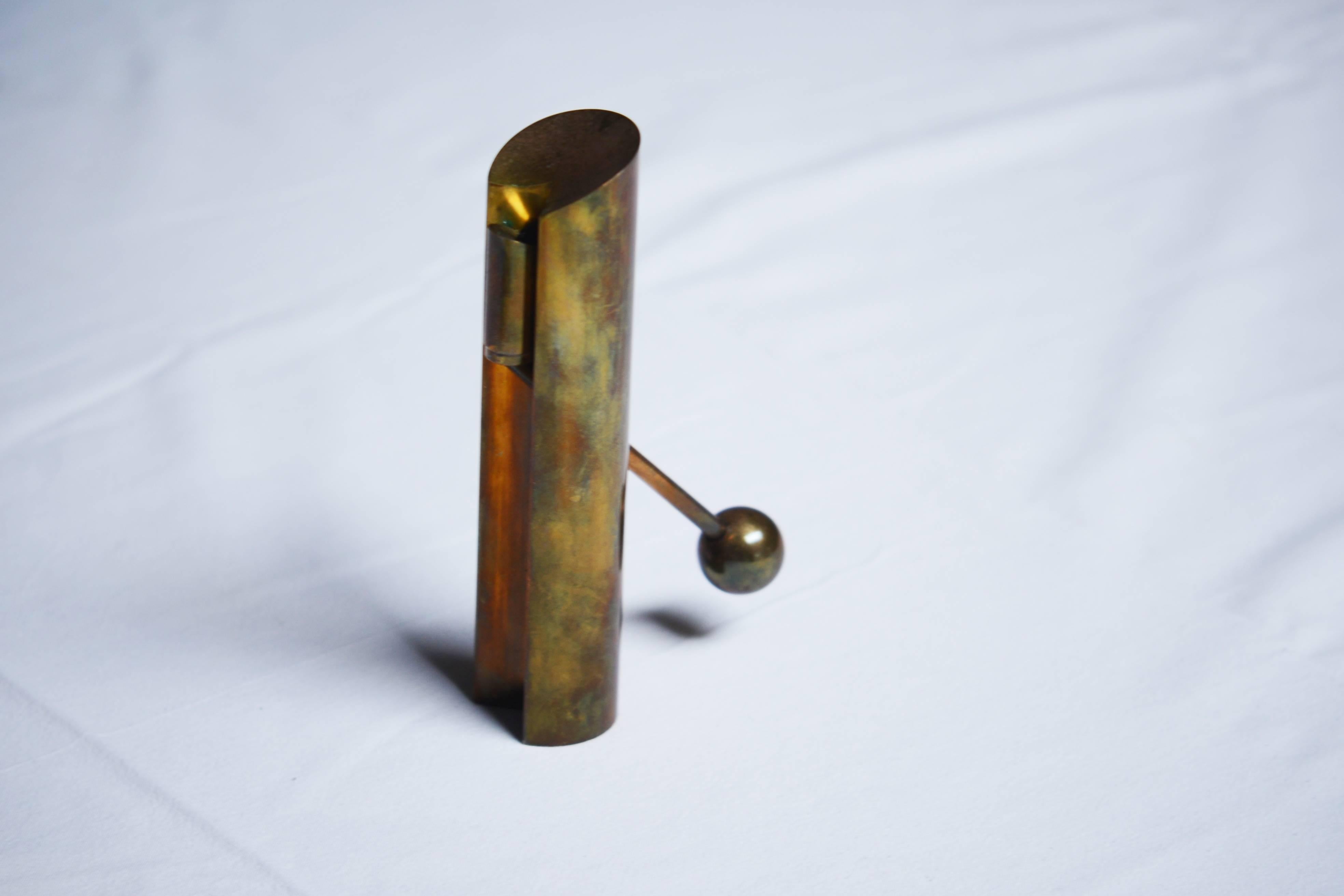 Pierre Forssell rare adjustable candlestick made by Skultuna, Sweden.

Pierre Forssell was employed at the Skultuna manufacture from 1955-1986. He worked with brass and developed modern and sculptural form to lamps, candlesticks and different