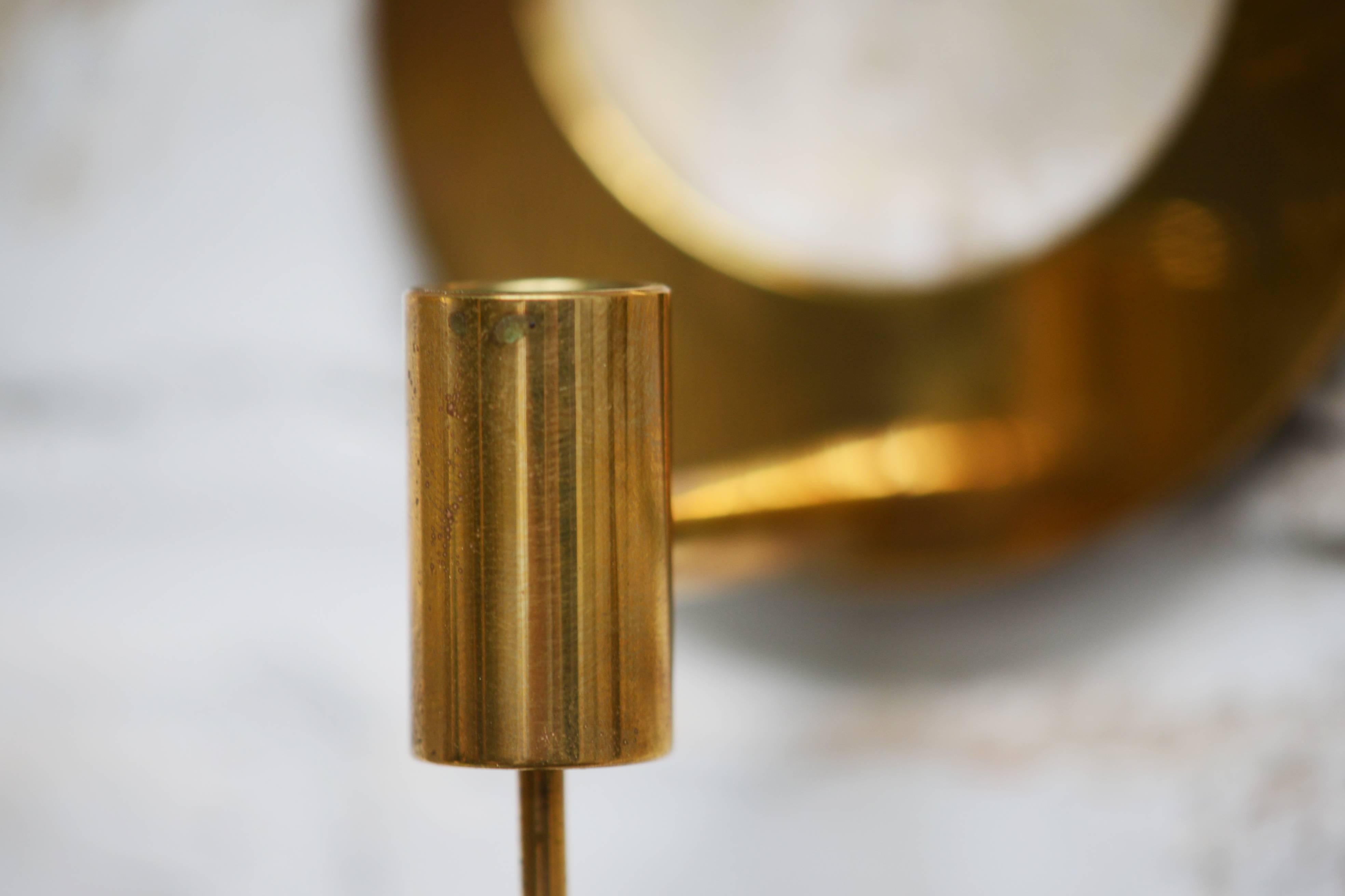 Arthur Pe Eight Round Brass Wall Candlesticks Made by Hand by the Artist, Sweden In Good Condition For Sale In Brussels, BE