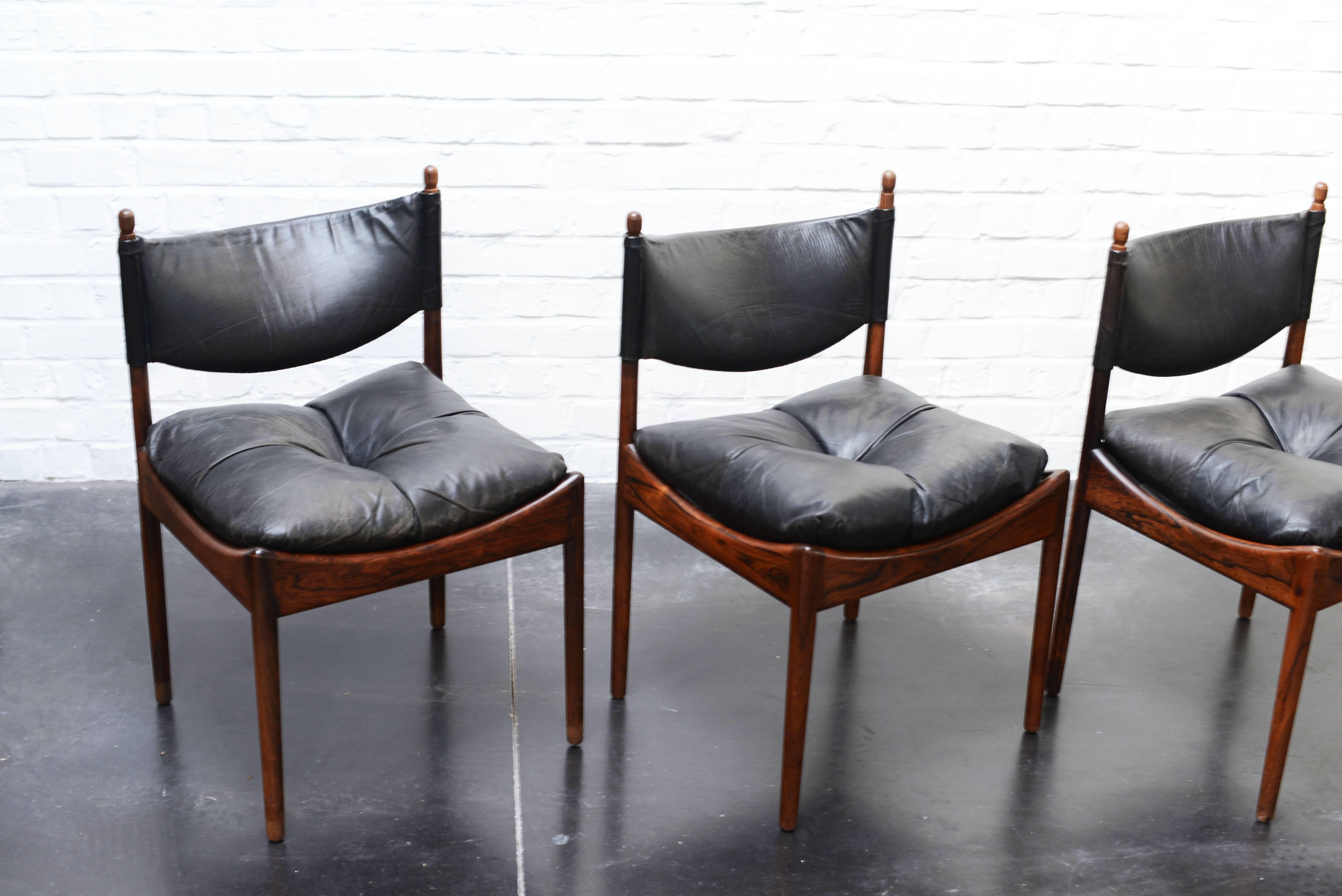 20th Century Kristian Vedell Set of Four Rosewood and Leather Chairs, Denmark For Sale