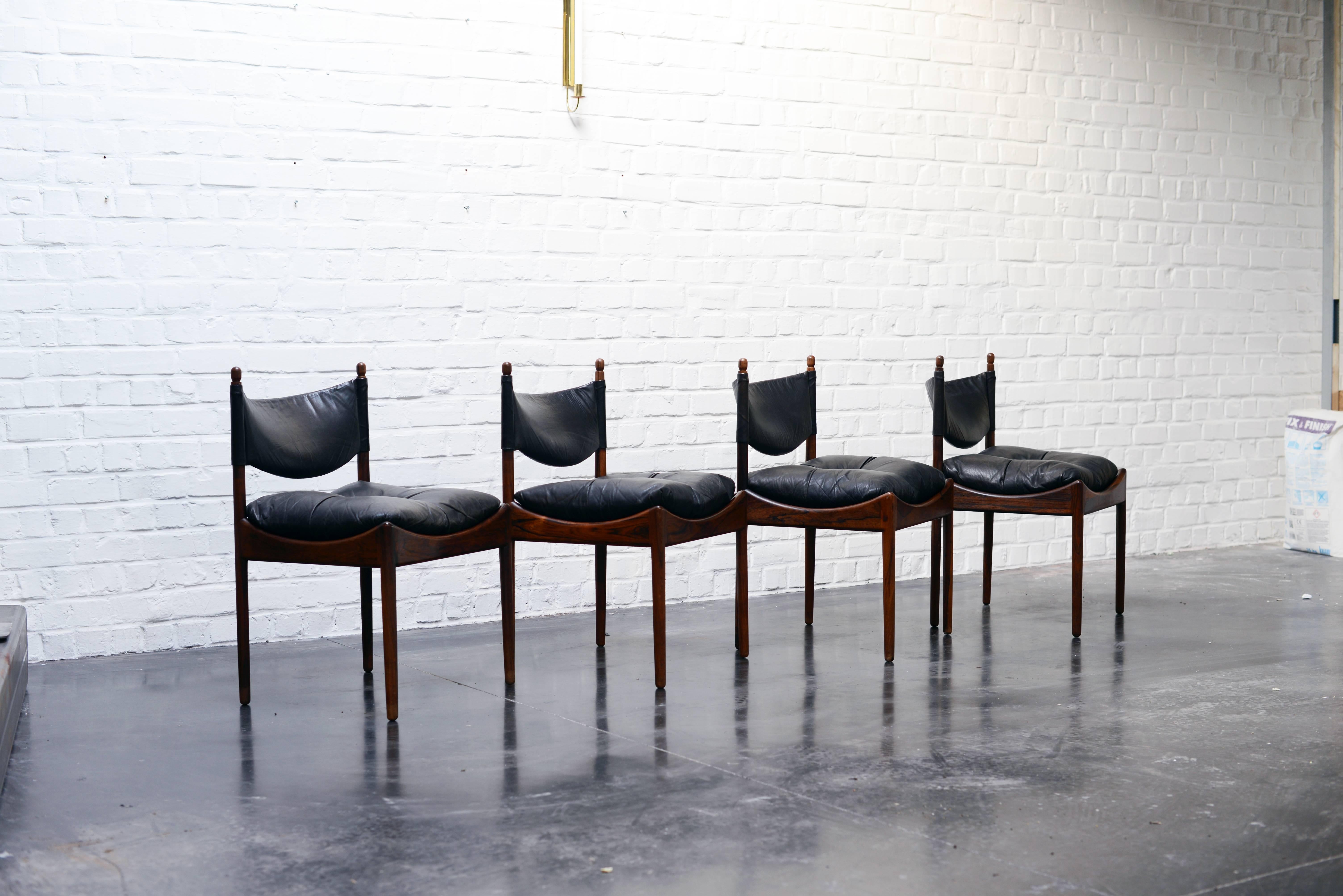 Kristian Vedell Set of Four Rosewood and Leather Chairs, Denmark For Sale 1