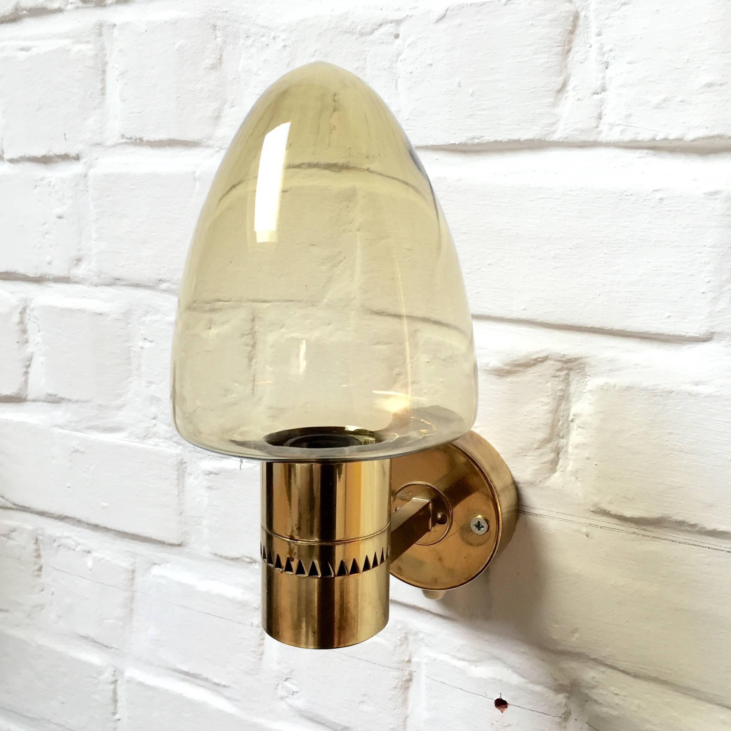 Scandinavian Modern Hans-Agne Jakobsson Brass and Gold Glass Pair of Wall Lamps, Sweden