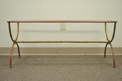 Vintage 1940s Italian Gold Gilt Iron Hollywood Regency Faux Bamboo Coffee Table