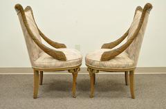 Pair 1940s Hollywood Regency Carved Parlor Chairs Attributed to Grosfeld House