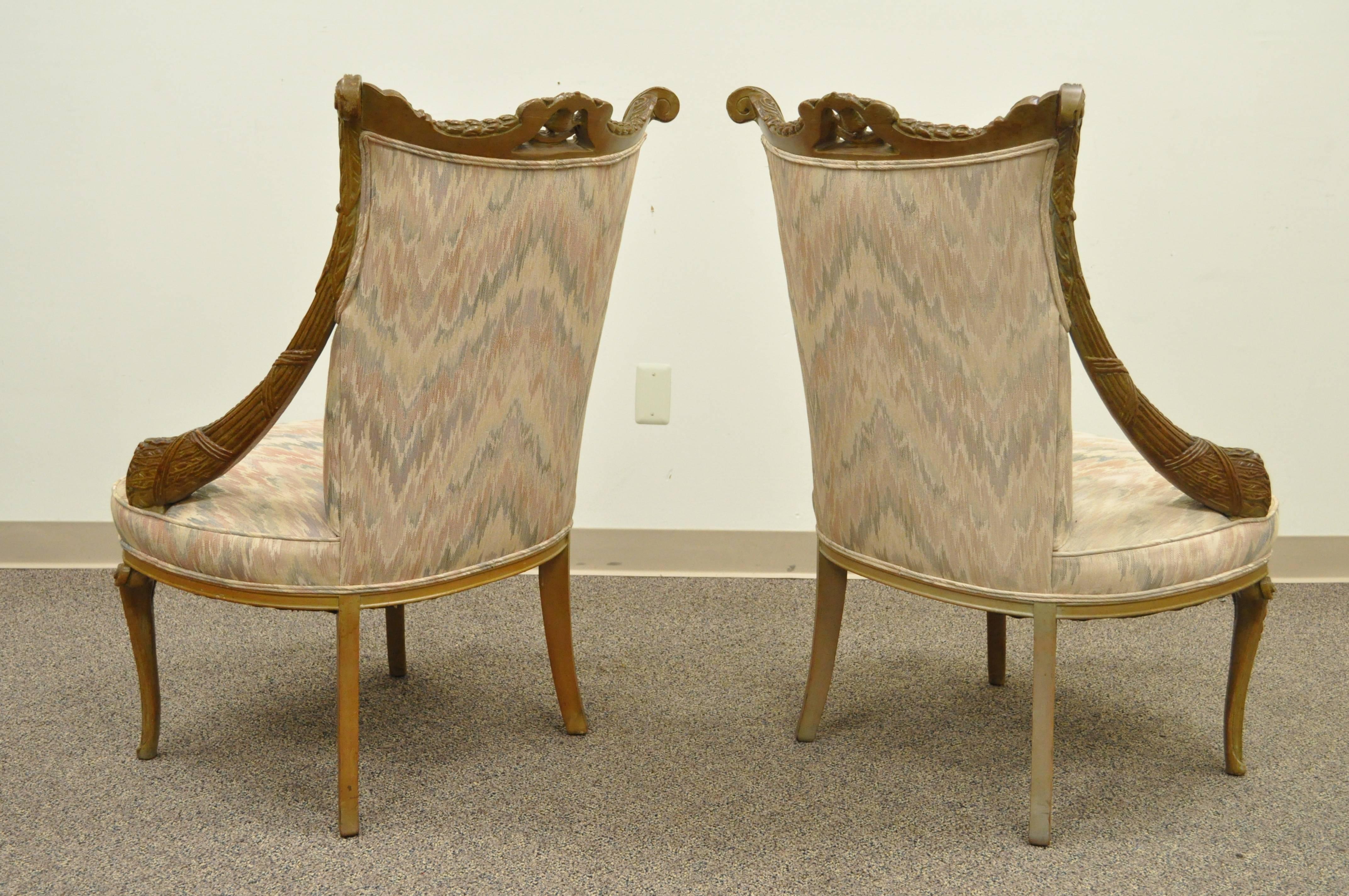Pair 1940s Hollywood Regency Carved Parlor Chairs Attributed to Grosfeld House For Sale 2