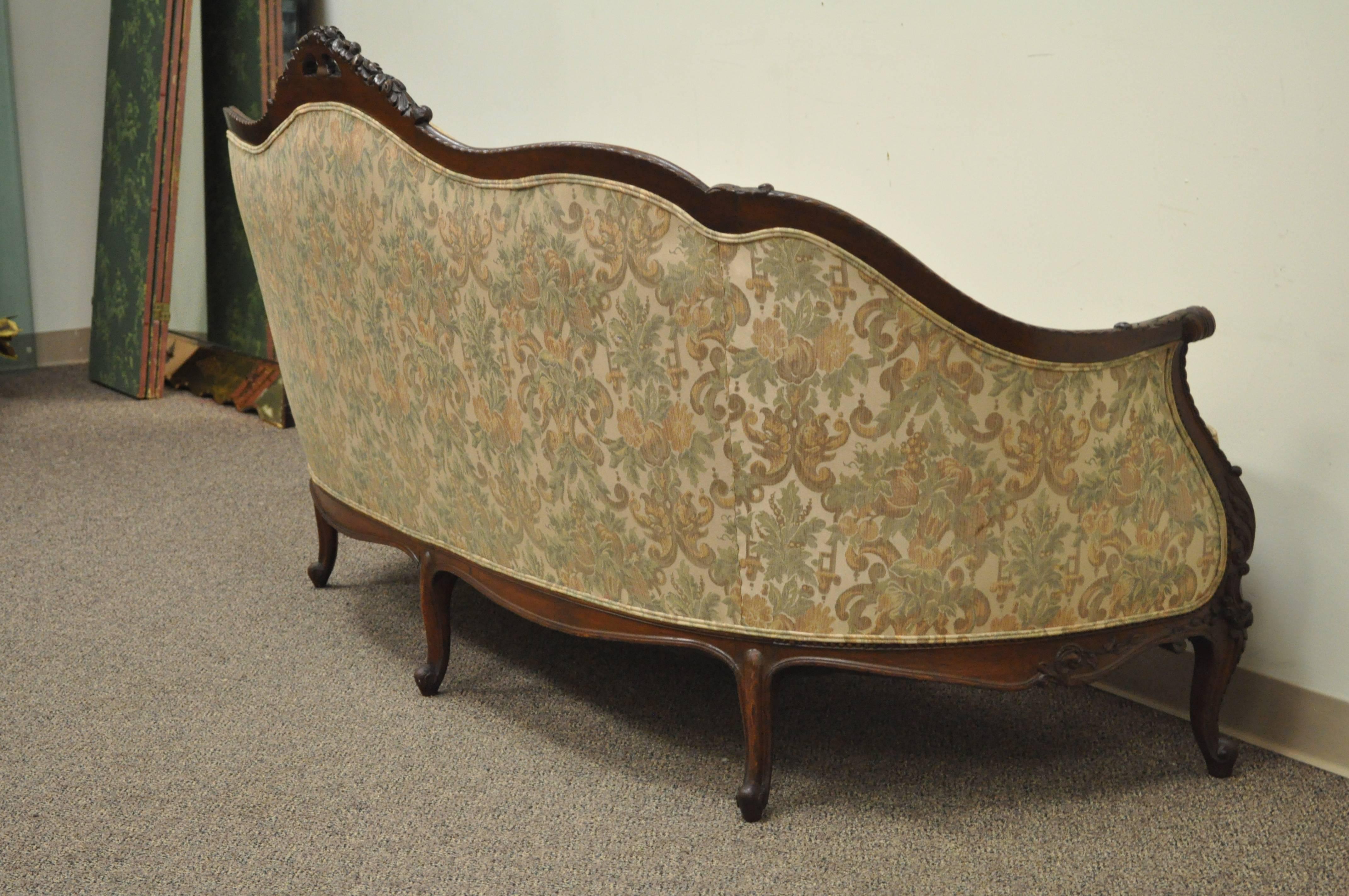 1930s French Louis XV Hollywood Regency Style Finely Carved Mahogany Sofa 2