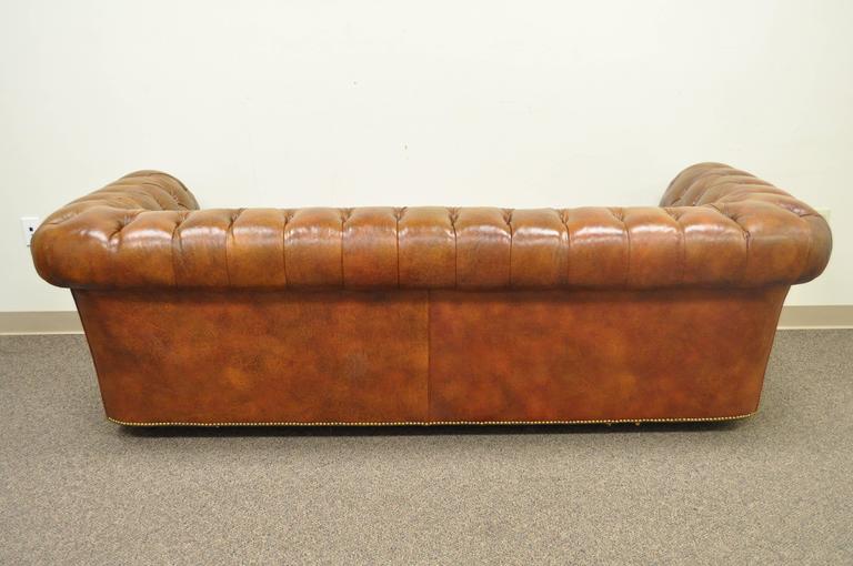 Henredon Rolled Arm English Style Button Tufted Brown Leather