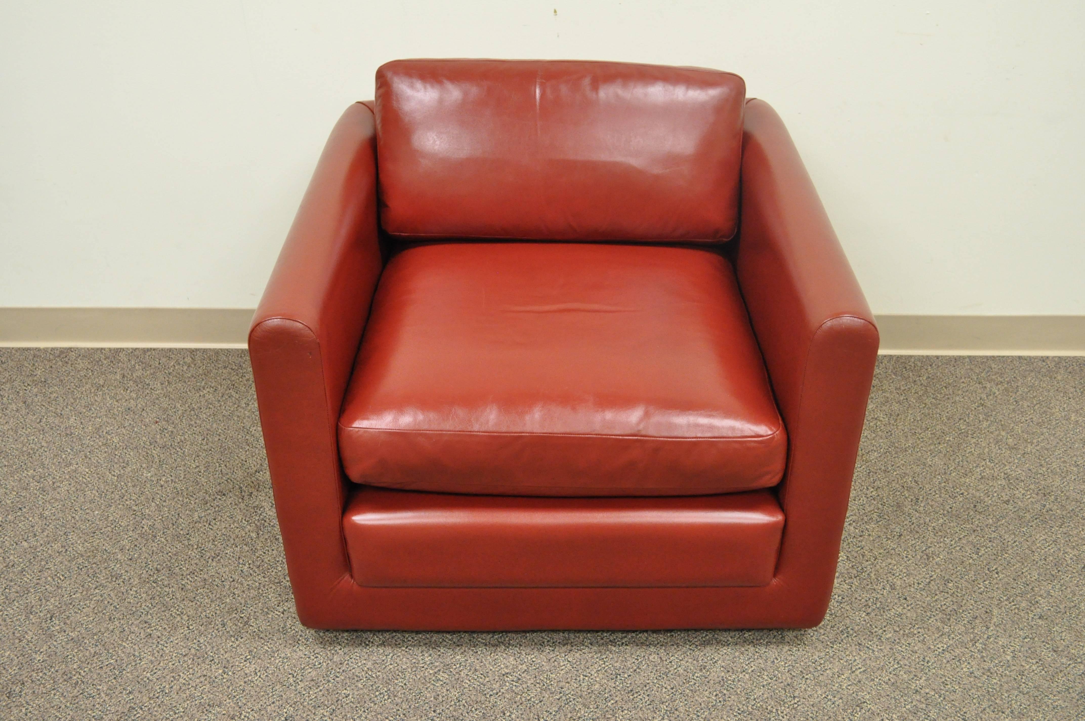 Red Leather Cube Club or Lounge Chair on Rolling Casters 1