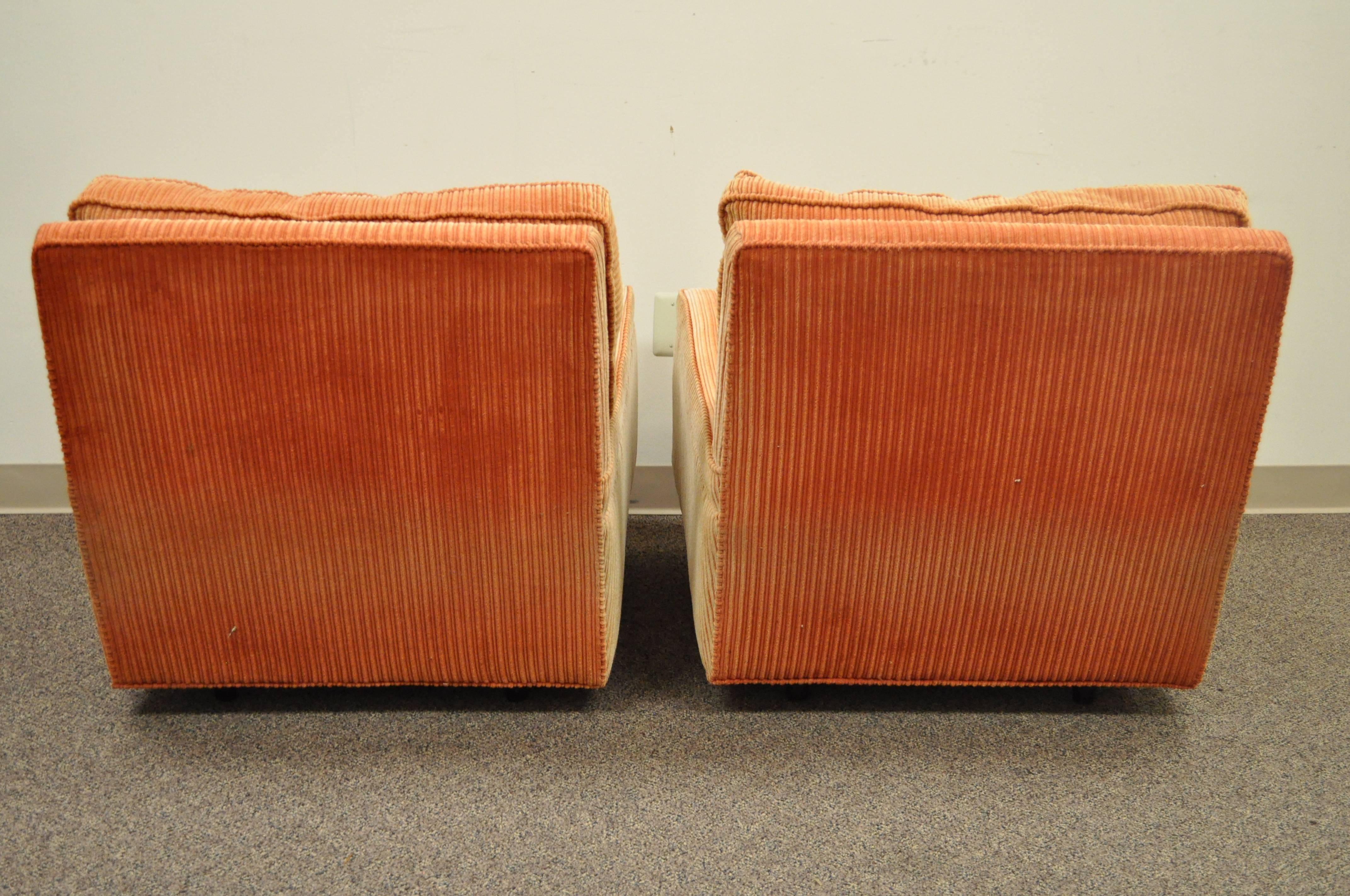 Fabric Pair of Mid-Century Modern Probber Upholstered Sculpted Club Lounge Chairs