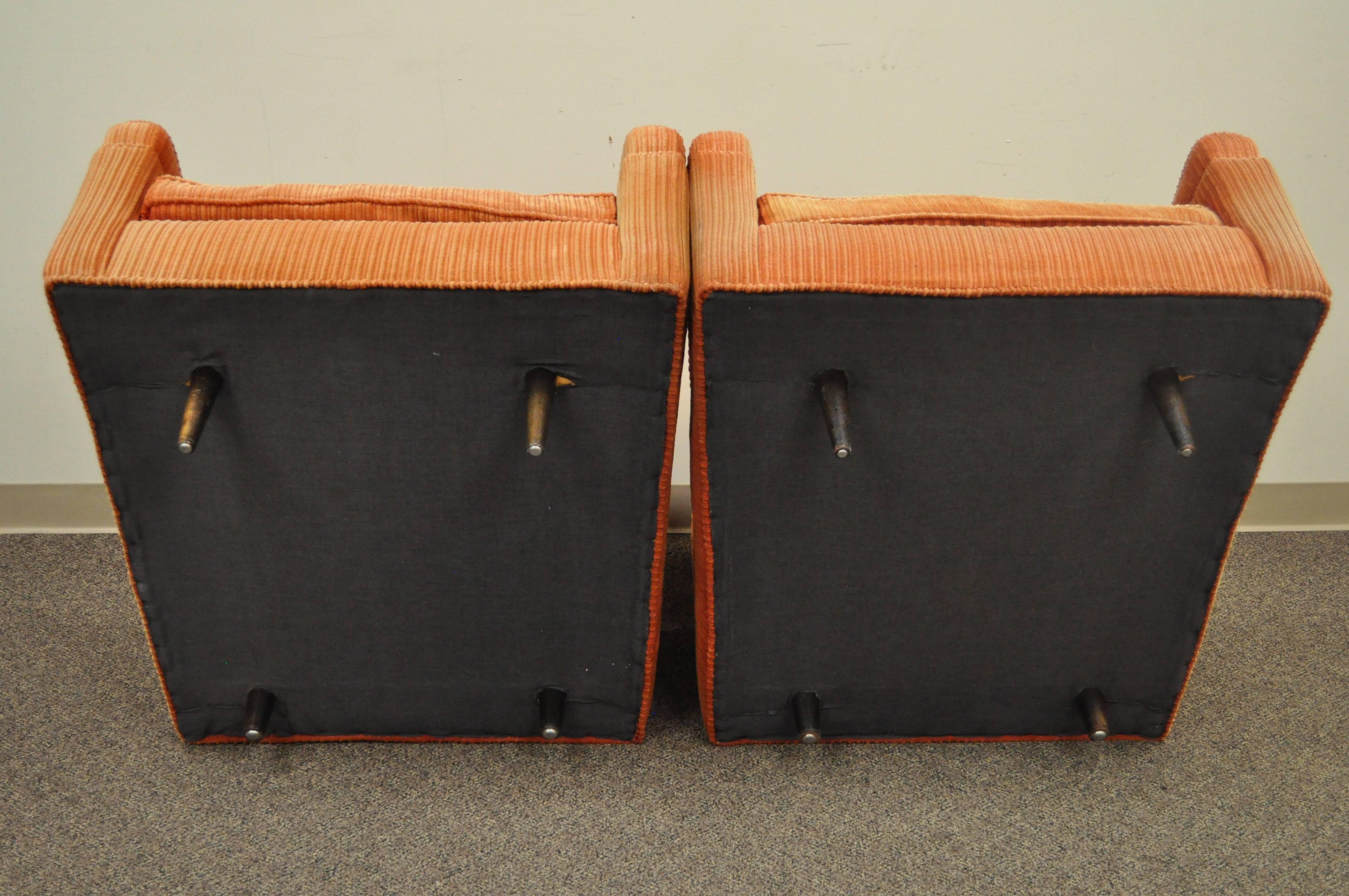 Pair of Mid-Century Modern Probber Upholstered Sculpted Club Lounge Chairs 1