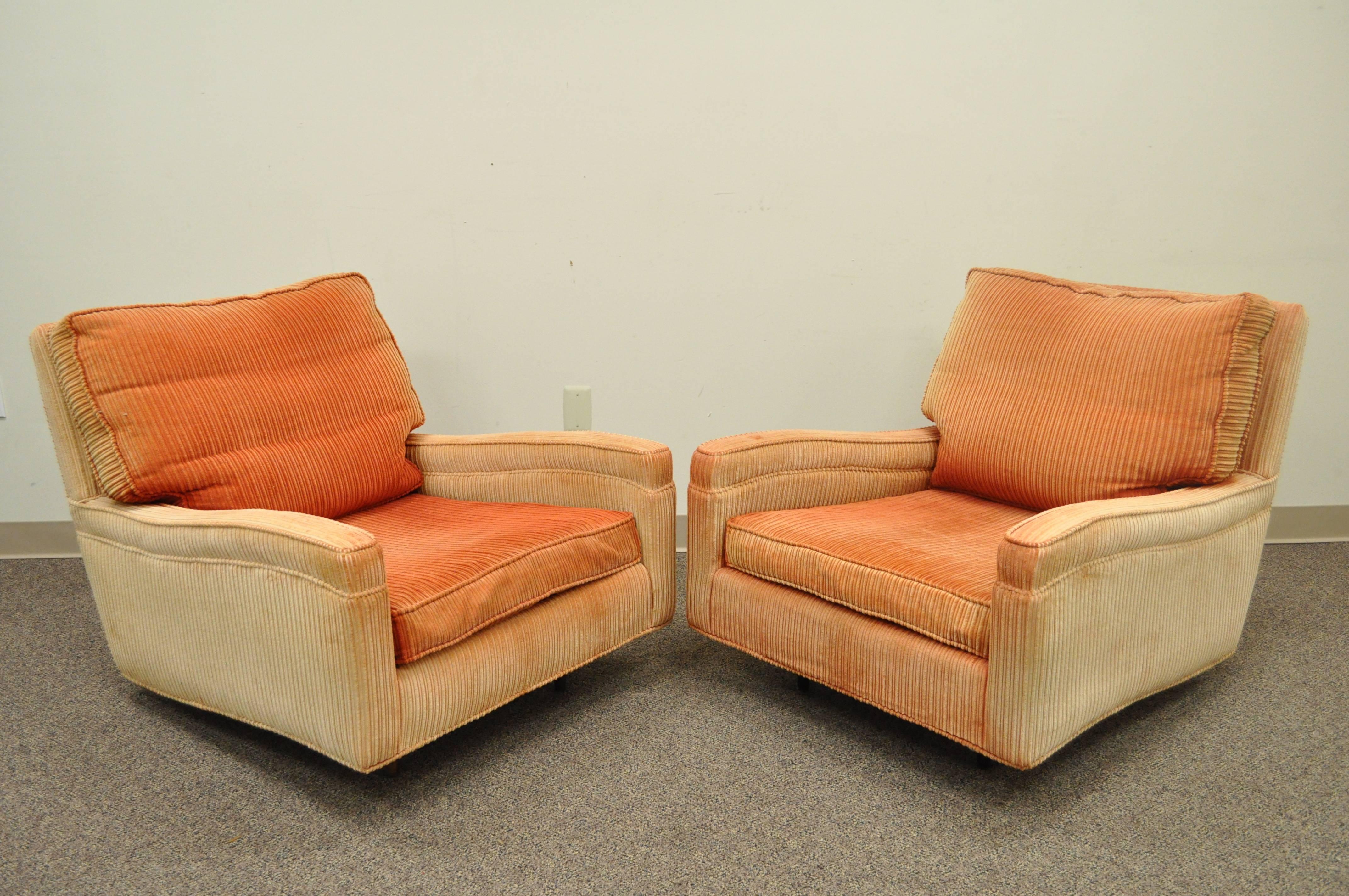 American Pair of Mid-Century Modern Probber Upholstered Sculpted Club Lounge Chairs