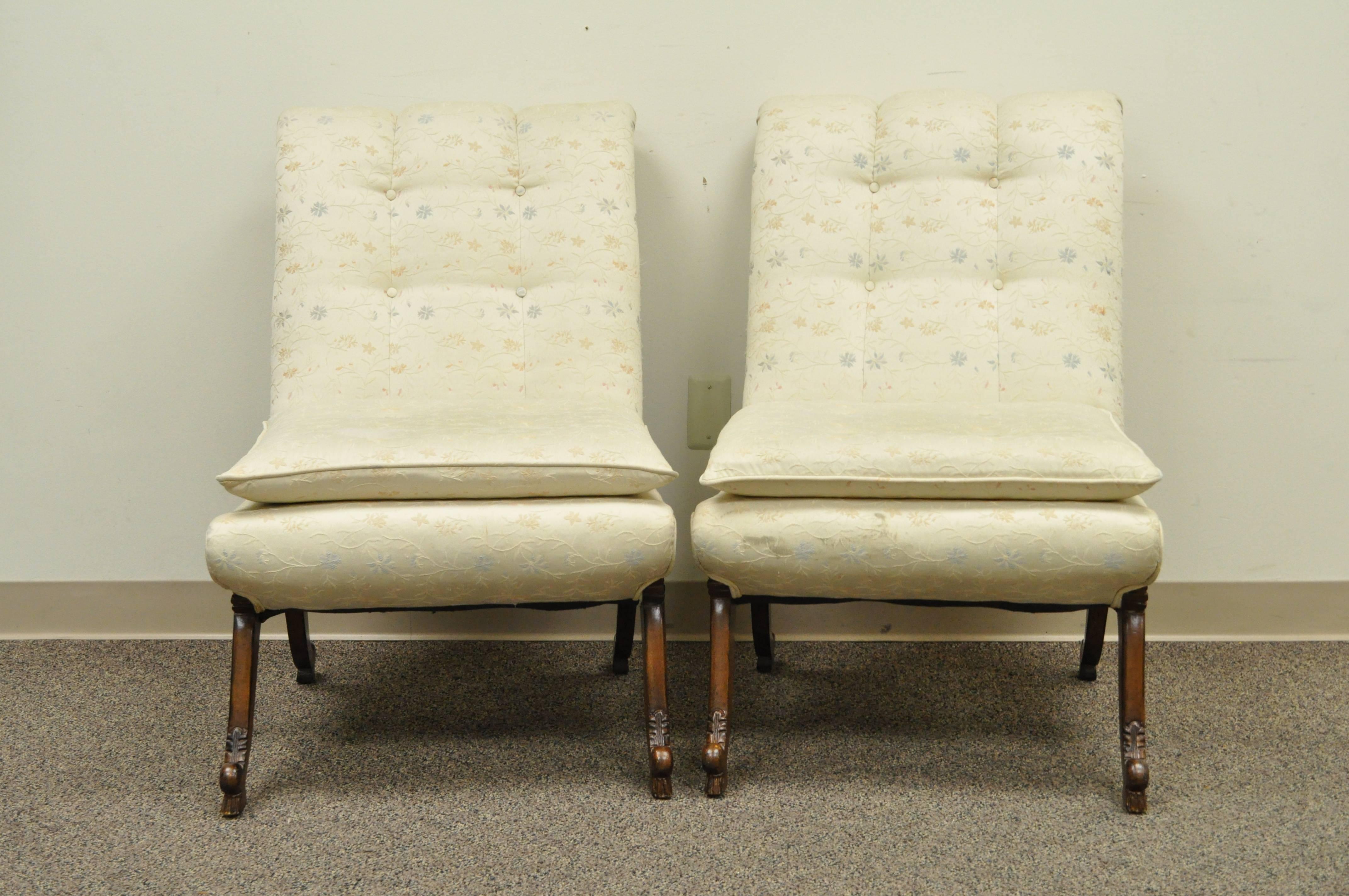 Pair of Vintage Hollywood Regency French Style Rolled Back Slipper Lounge Chairs 3