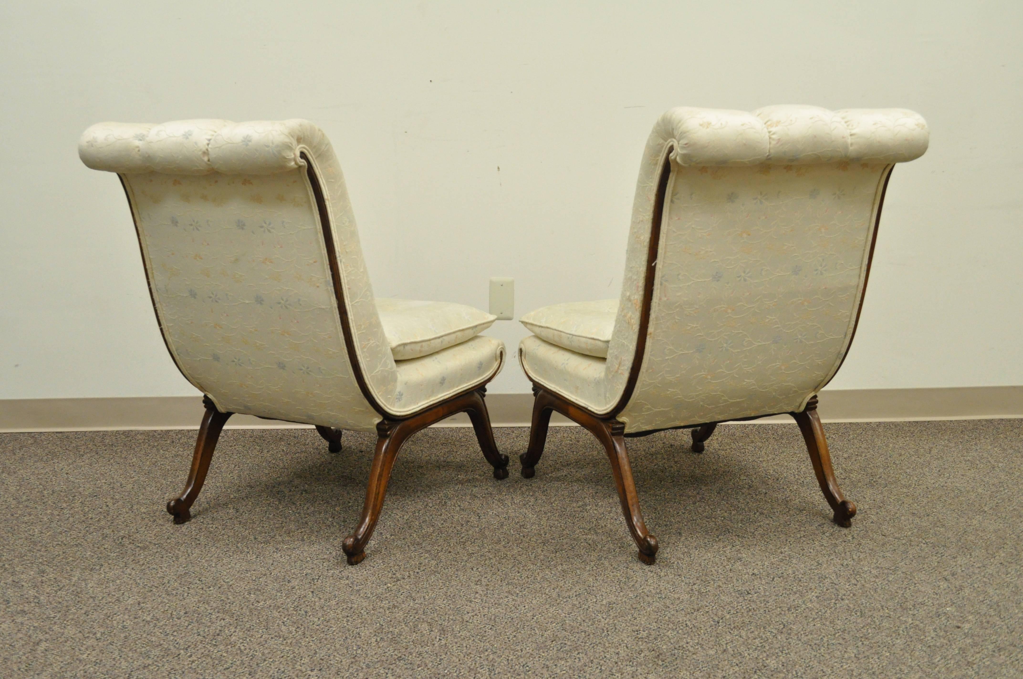 Pair of Vintage Hollywood Regency French Style Rolled Back Slipper Lounge Chairs 2