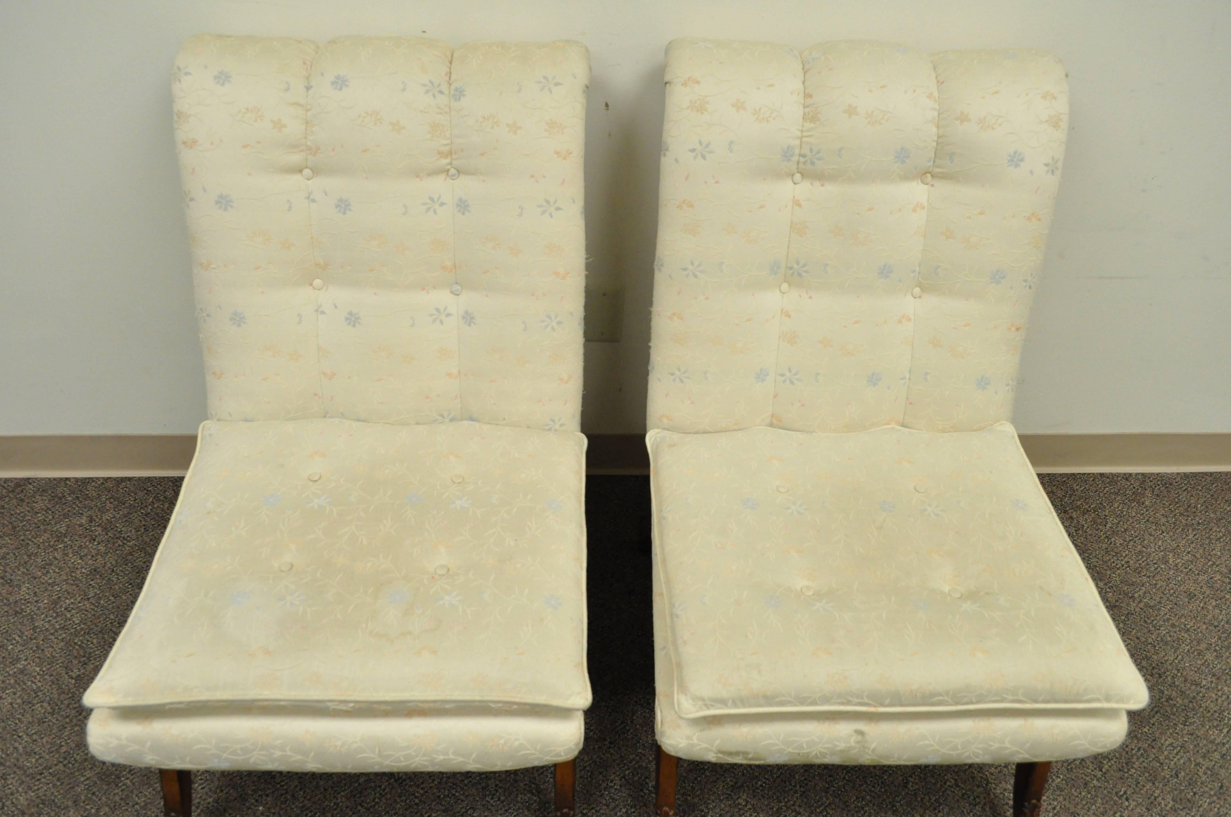 Upholstery Pair of Vintage Hollywood Regency French Style Rolled Back Slipper Lounge Chairs