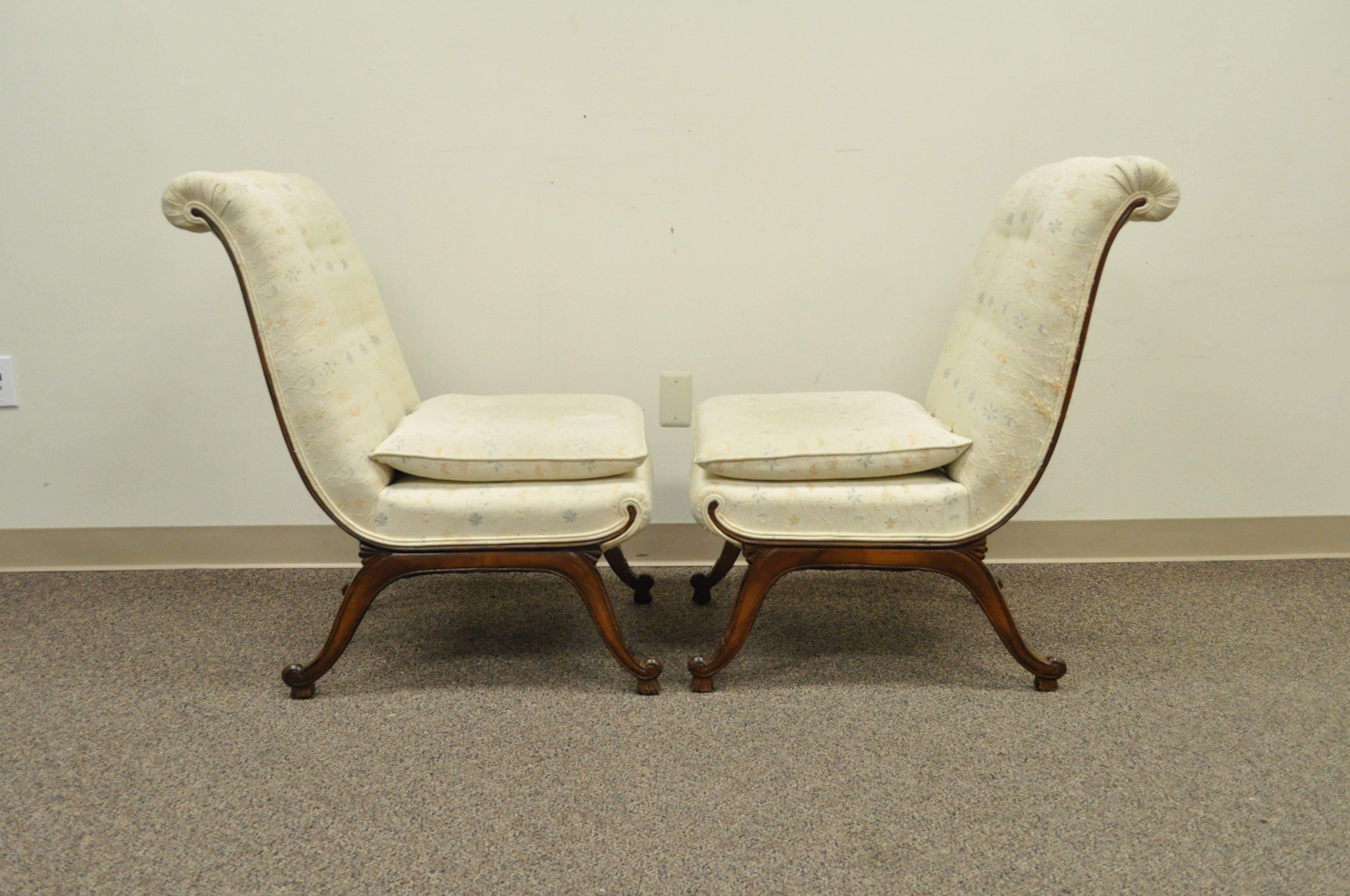 Pair of Vintage Hollywood Regency French Style Rolled Back Slipper Lounge Chairs 4