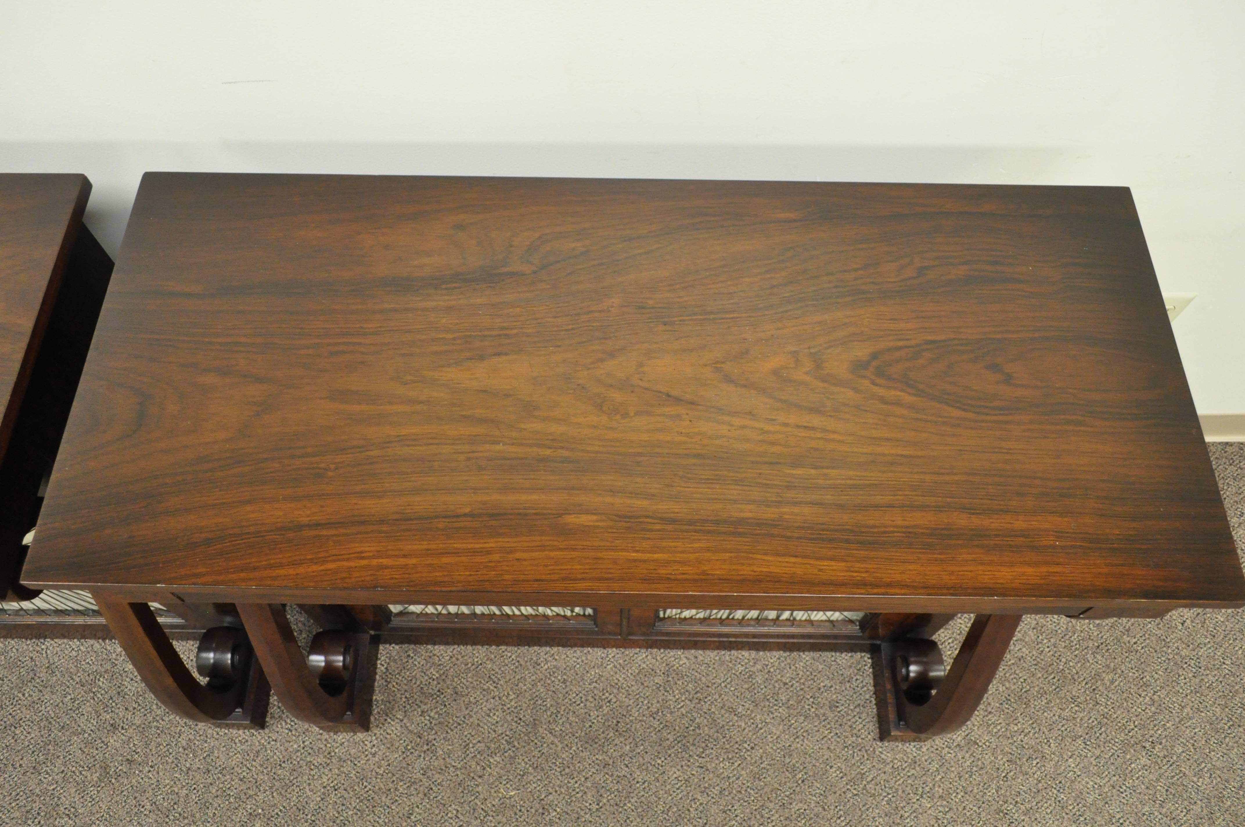 Pair of Daniel Jones Rosewood & Brass Regency Neoclassical Style Console Tables In Good Condition In Philadelphia, PA
