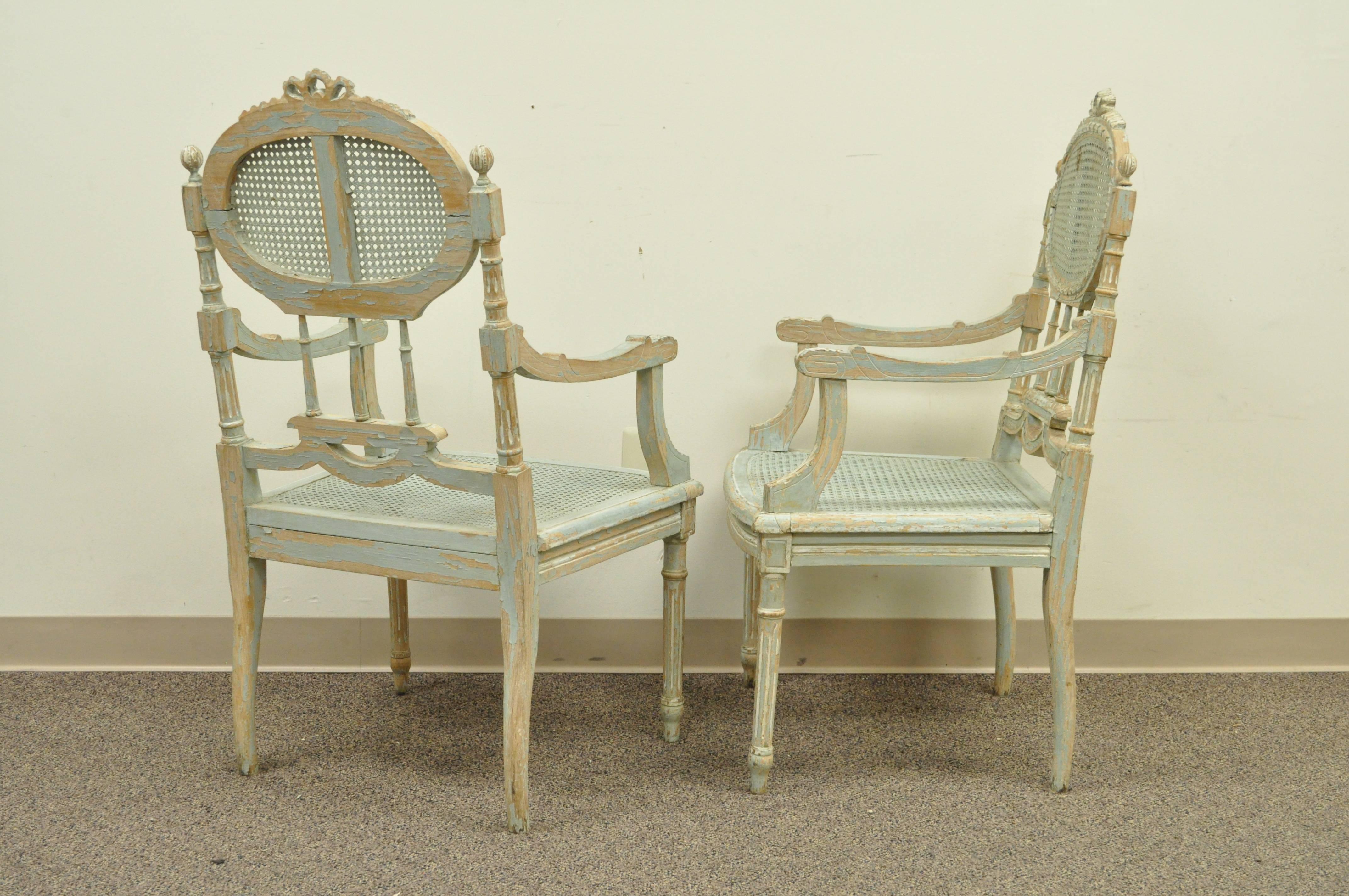 Wood 5 Piece French Louis XVI Style Distress Painted Parlor or Salon Suite