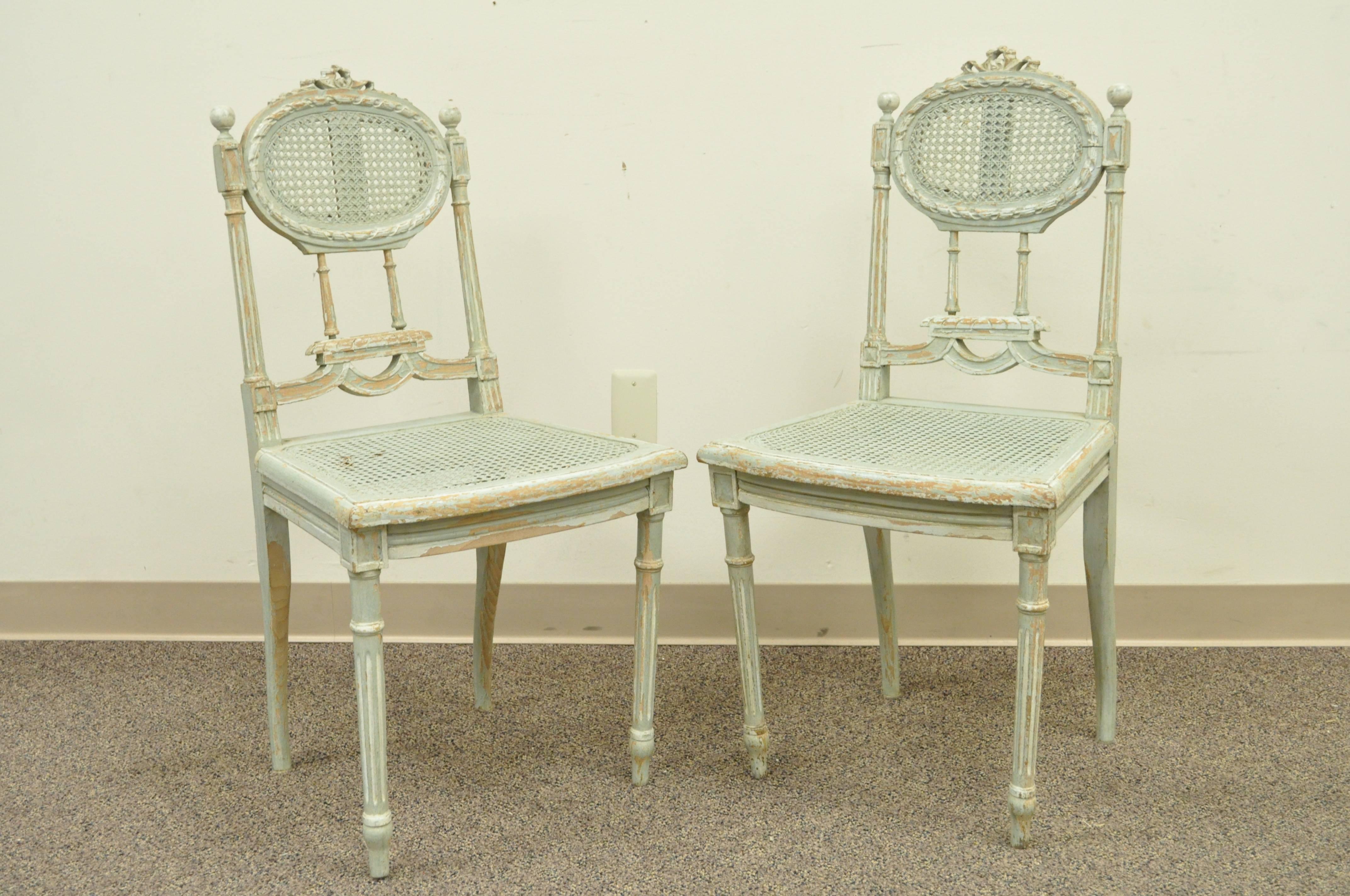Early 20th Century 5 Piece French Louis XVI Style Distress Painted Parlor or Salon Suite