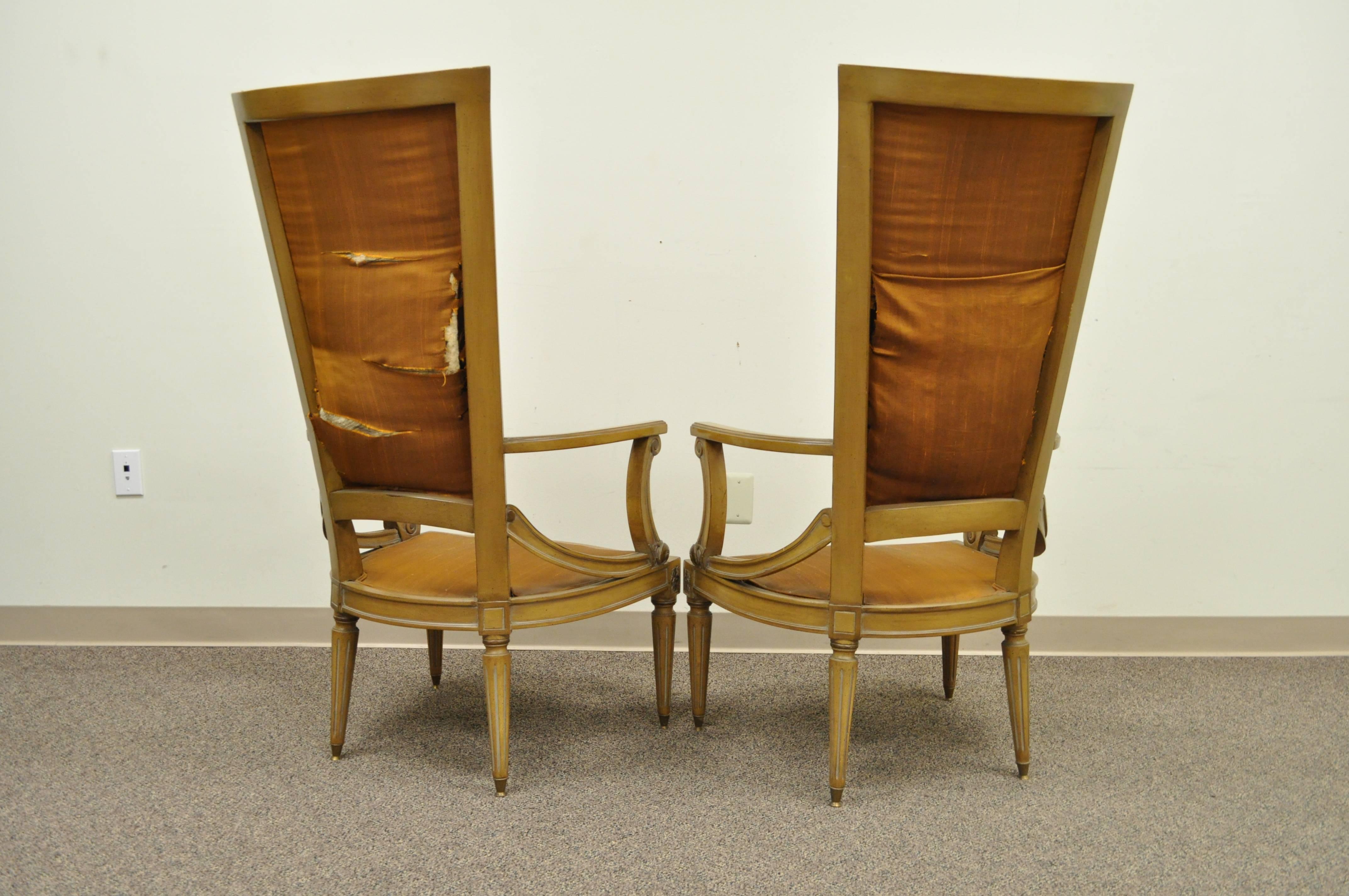 Mid-20th Century Pair of Tall Back Hollywood Regency Sculptural Arm Chairs after Dorothy Draper