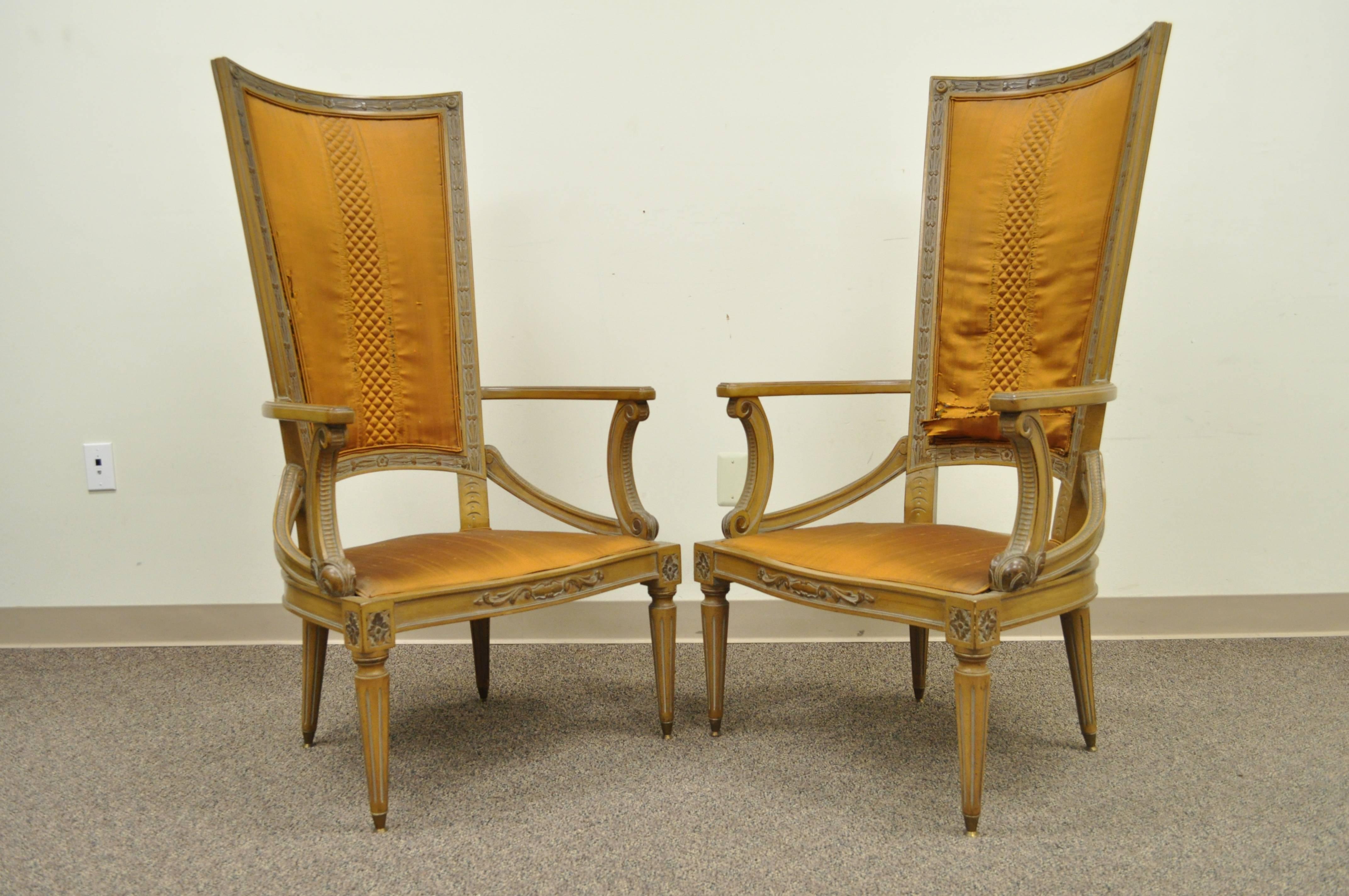 Pair of Tall Back Hollywood Regency Sculptural Arm Chairs after Dorothy Draper 2