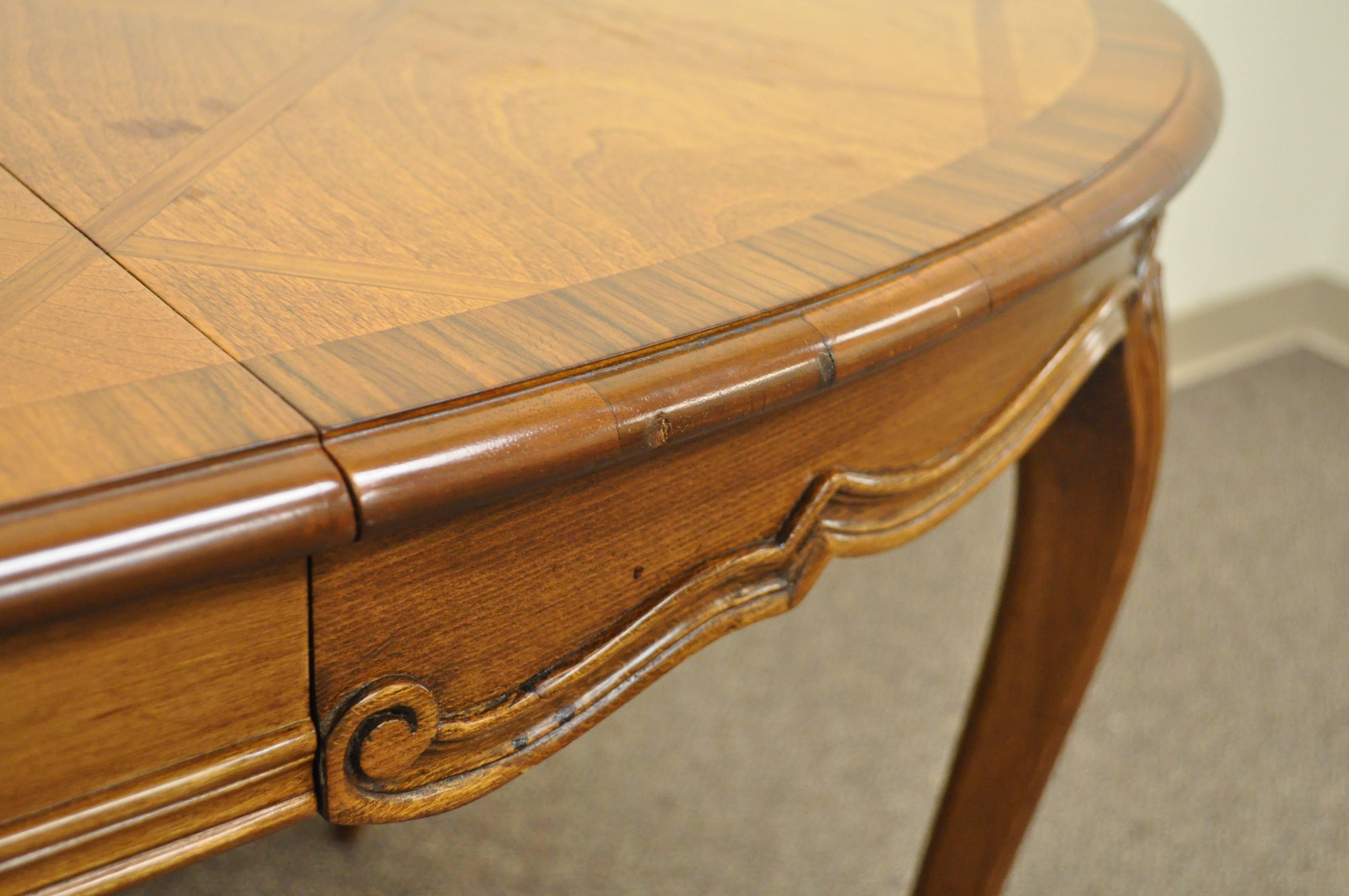 Petite Country French or Louis XV Style Parquetry Inlaid Custom Dining Table In Good Condition In Philadelphia, PA