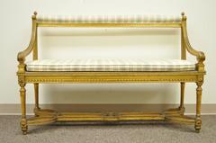 French Louis XVI Style Gold Giltwood Carved Bench or Settee, circa 1900