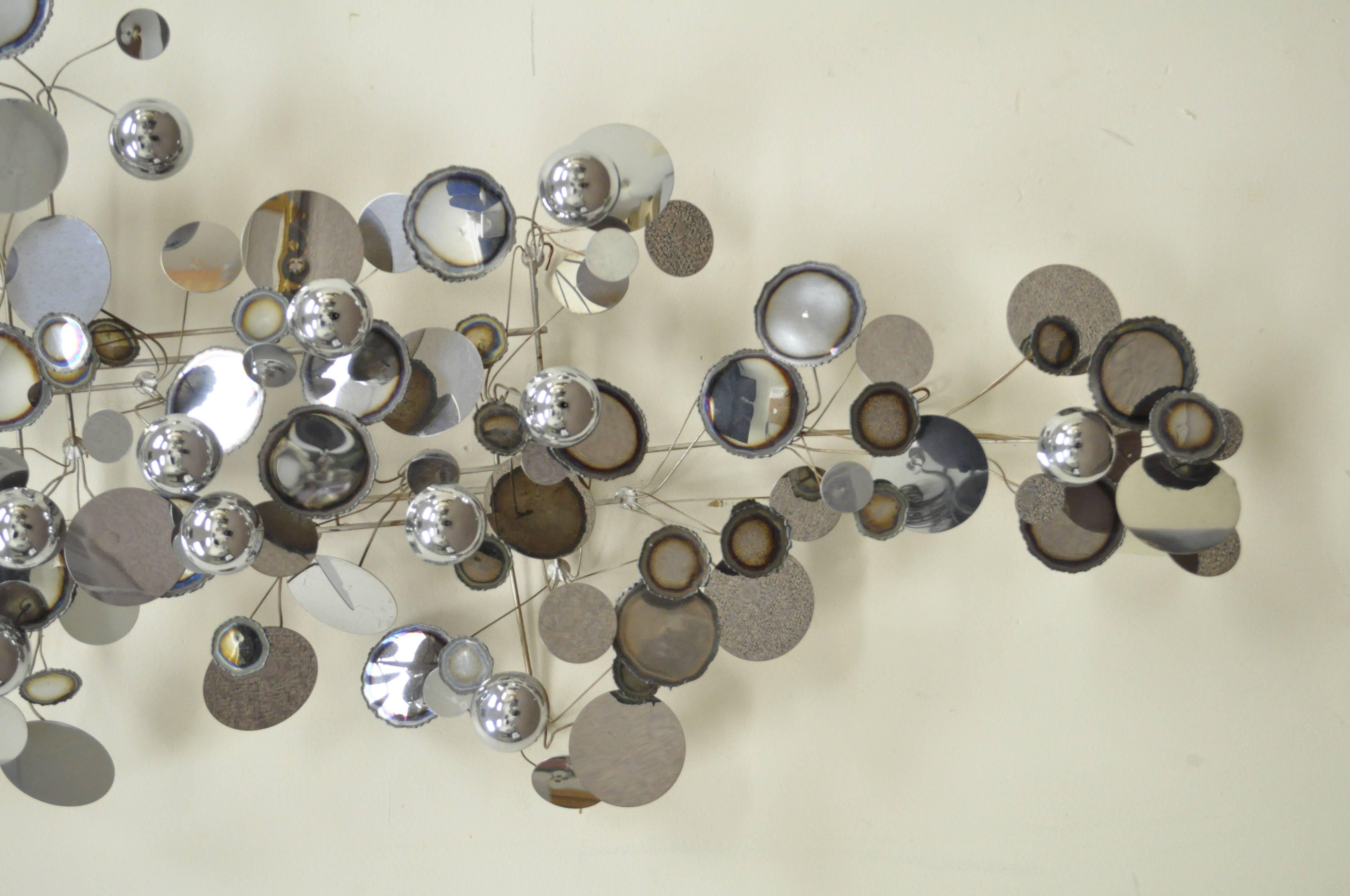Vintage Curtis Jere Chrome Brutalist Raindrops Wall Sculpture Mid-Century Modern In Good Condition In Philadelphia, PA