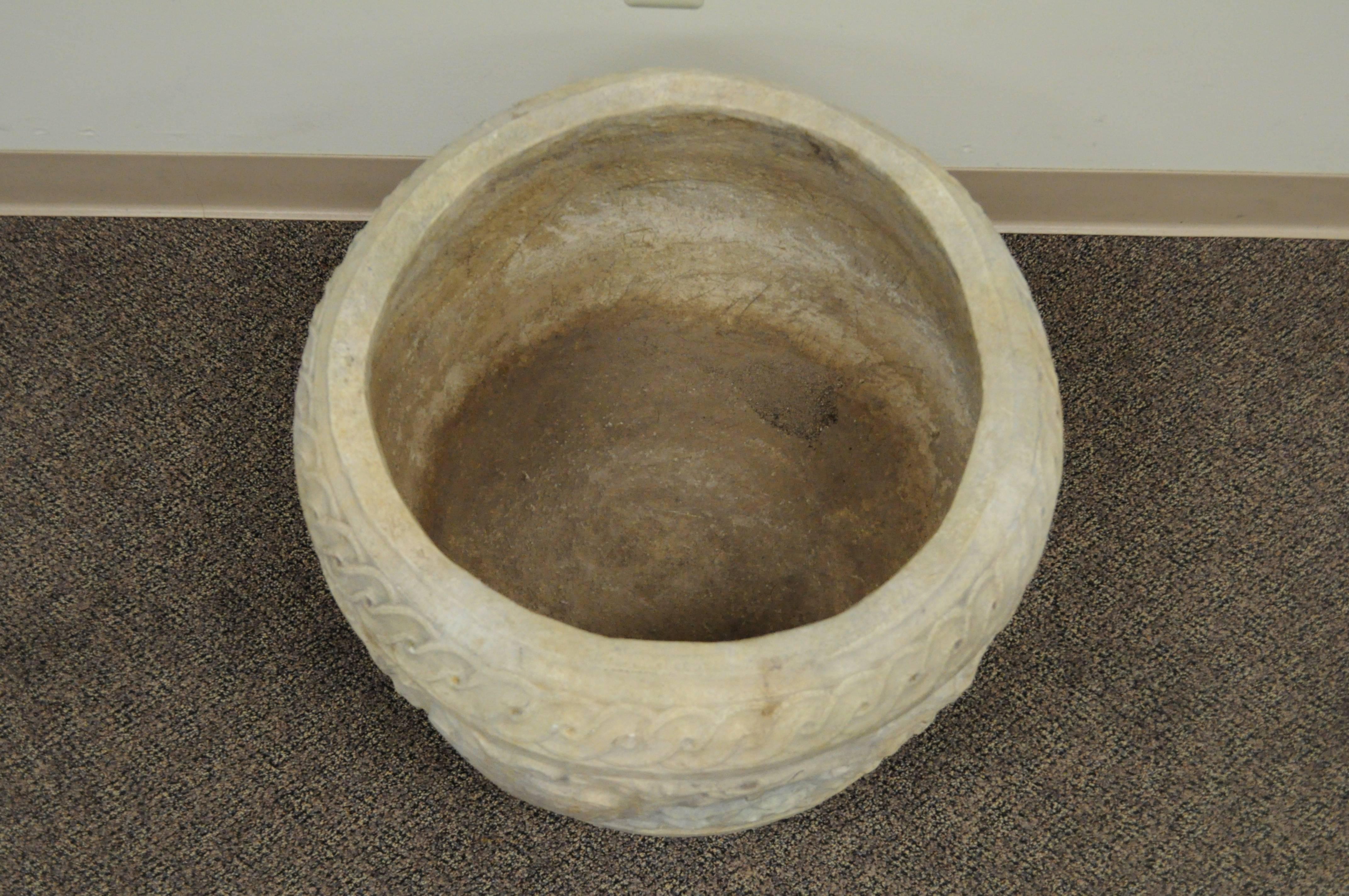 19th Century European Figural Hand-Carved Stone Planter Pot with Birds & Shield 4