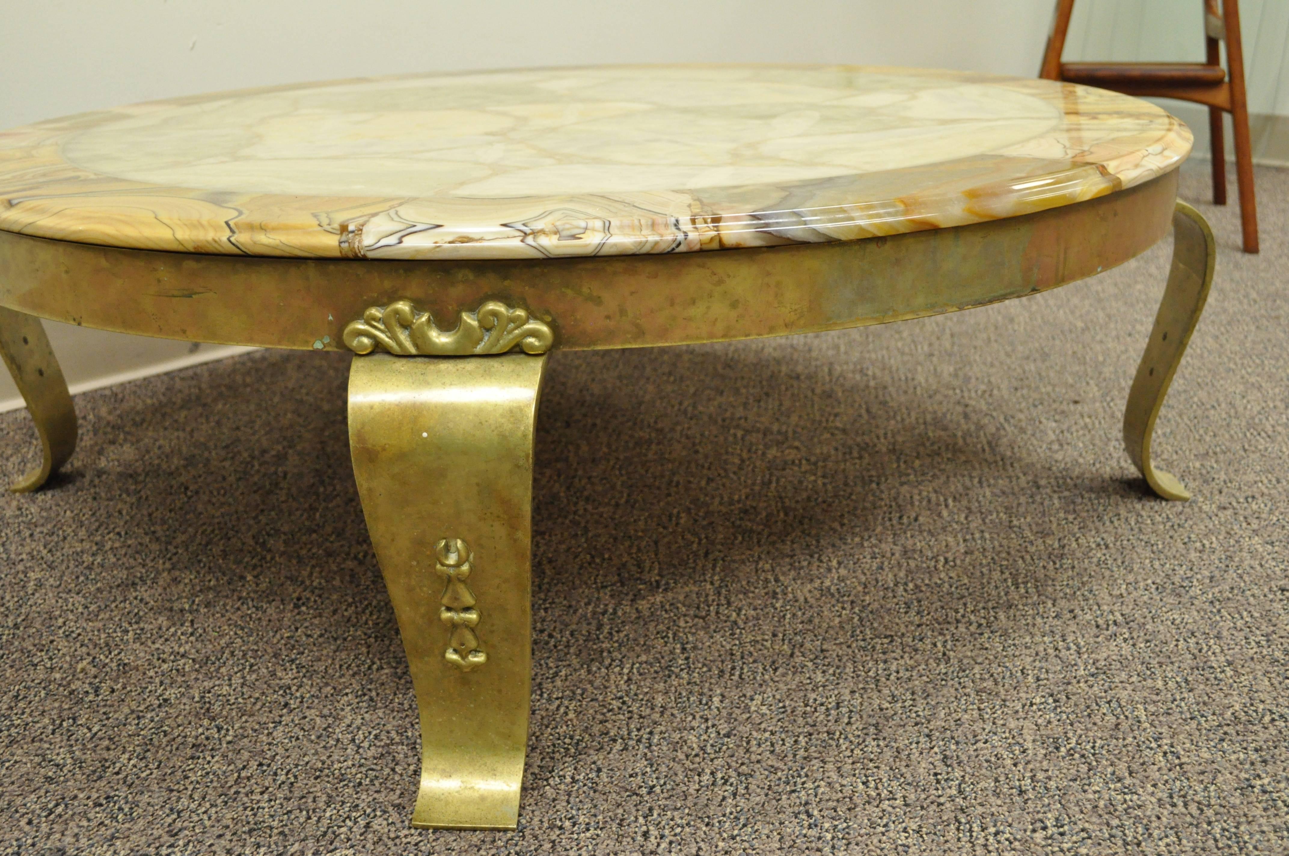 Lacquered Brass and Onyx Round Coffee Table by Muller's of Mexico Attr. to Arturo Pani