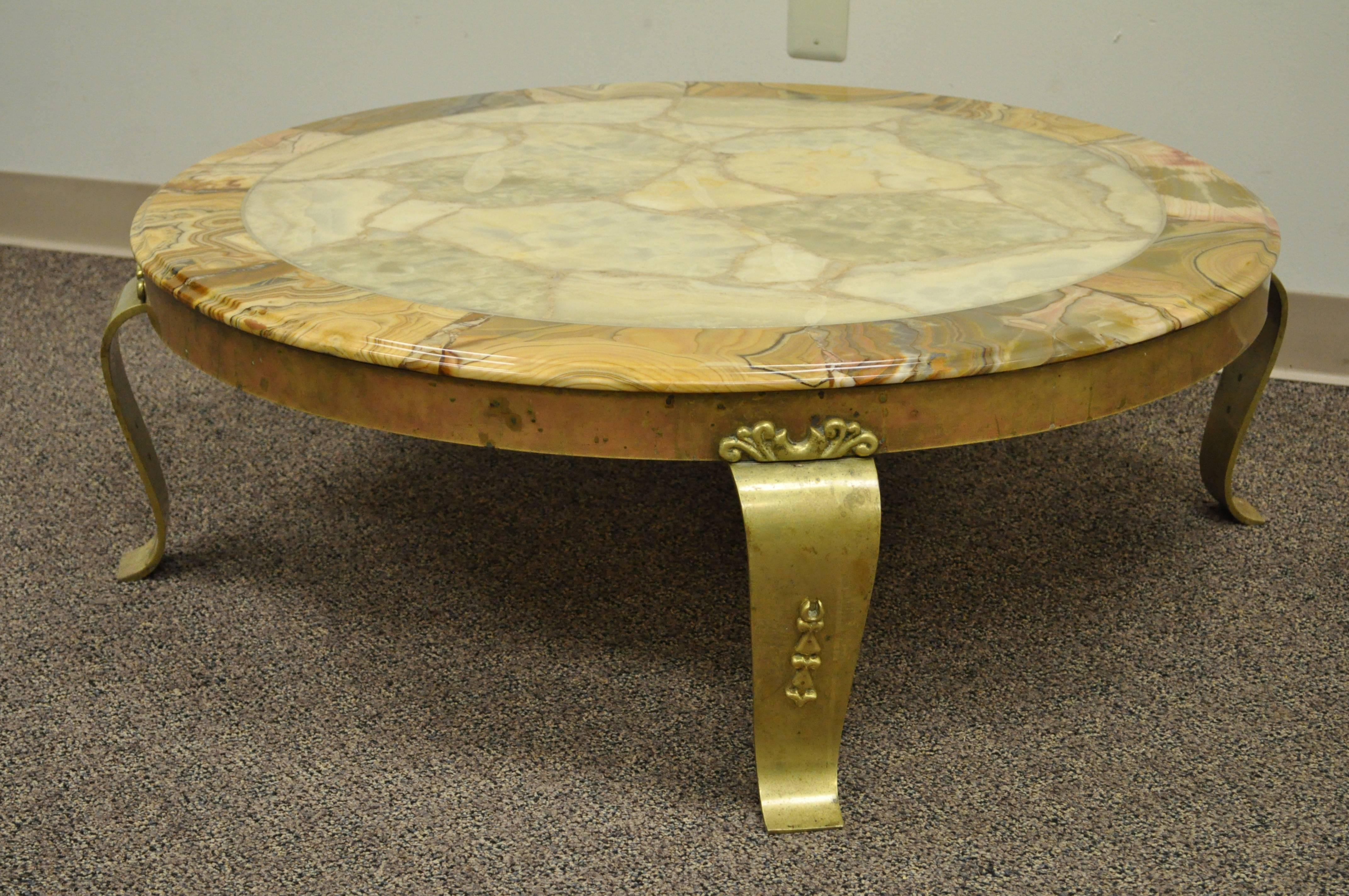 Mid-20th Century Brass and Onyx Round Coffee Table by Muller's of Mexico Attr. to Arturo Pani