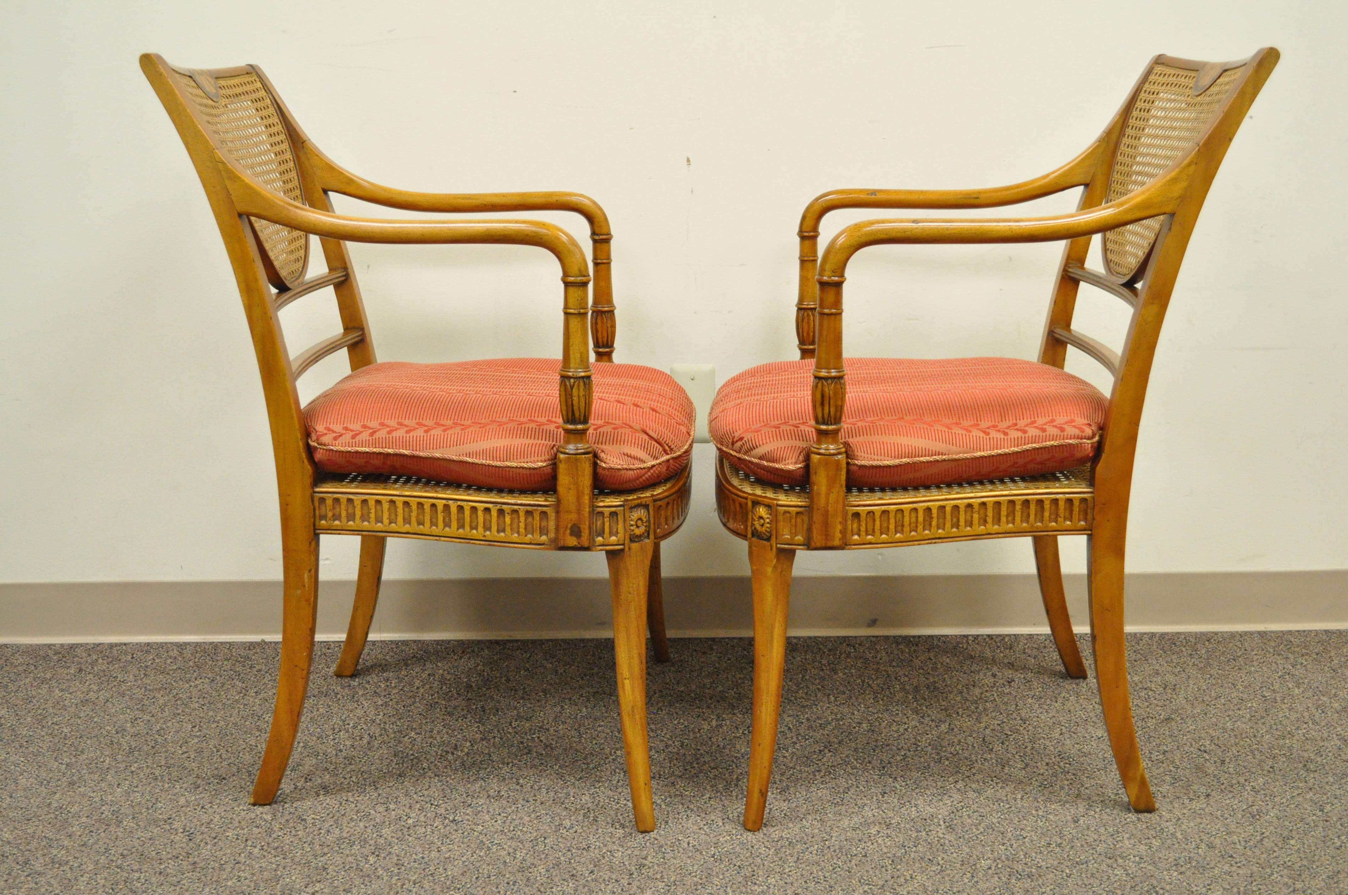 Pair of Hand-Carved Caned Regency Style Cambridge Armchairs by Alfonso Marina 5
