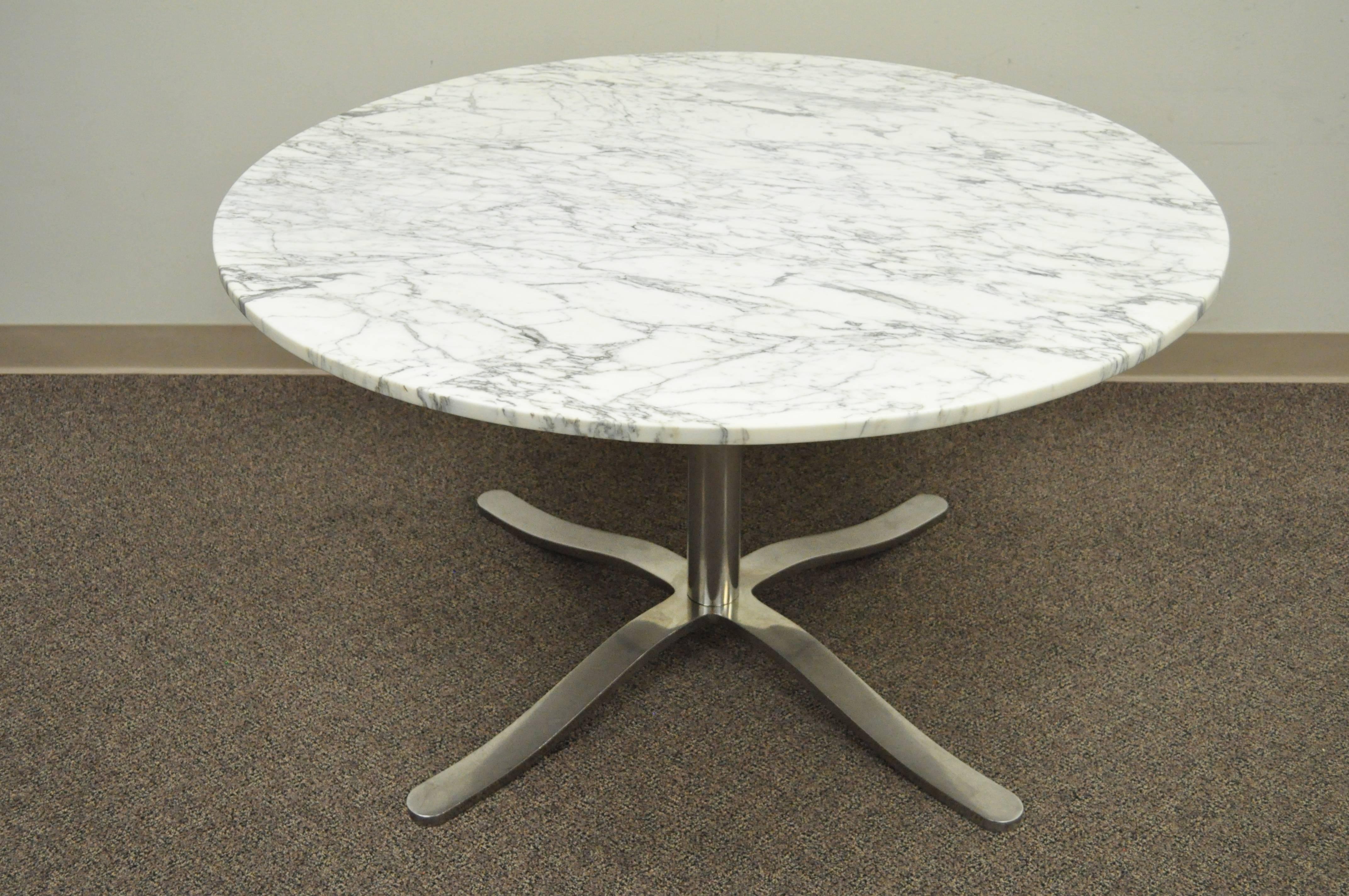 Nicos Zographos Round Marble Top Chrome Steel Pedestal Base Alpha Dining Table 3