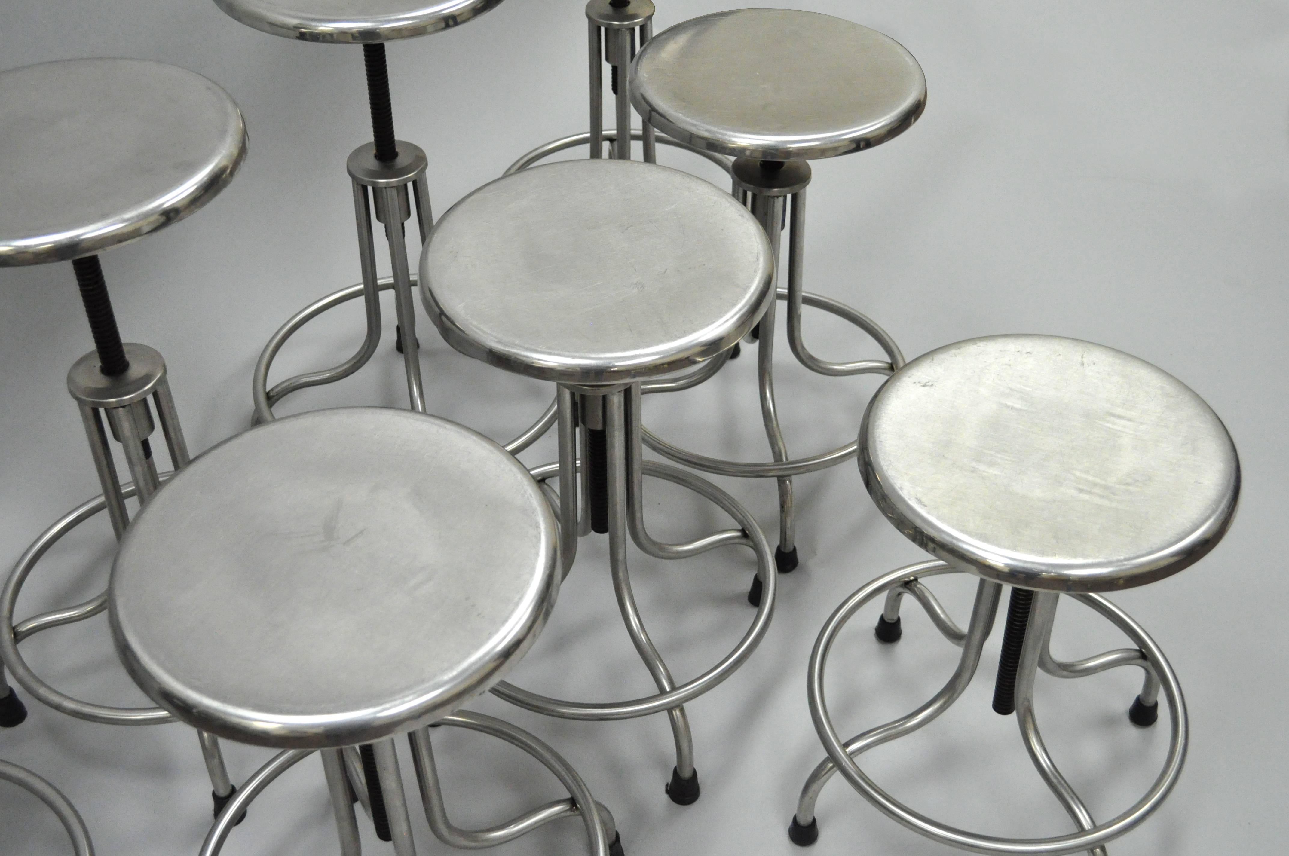 Set of Eight Stainless Steel American Industrial Modern Adjustable Stools 4