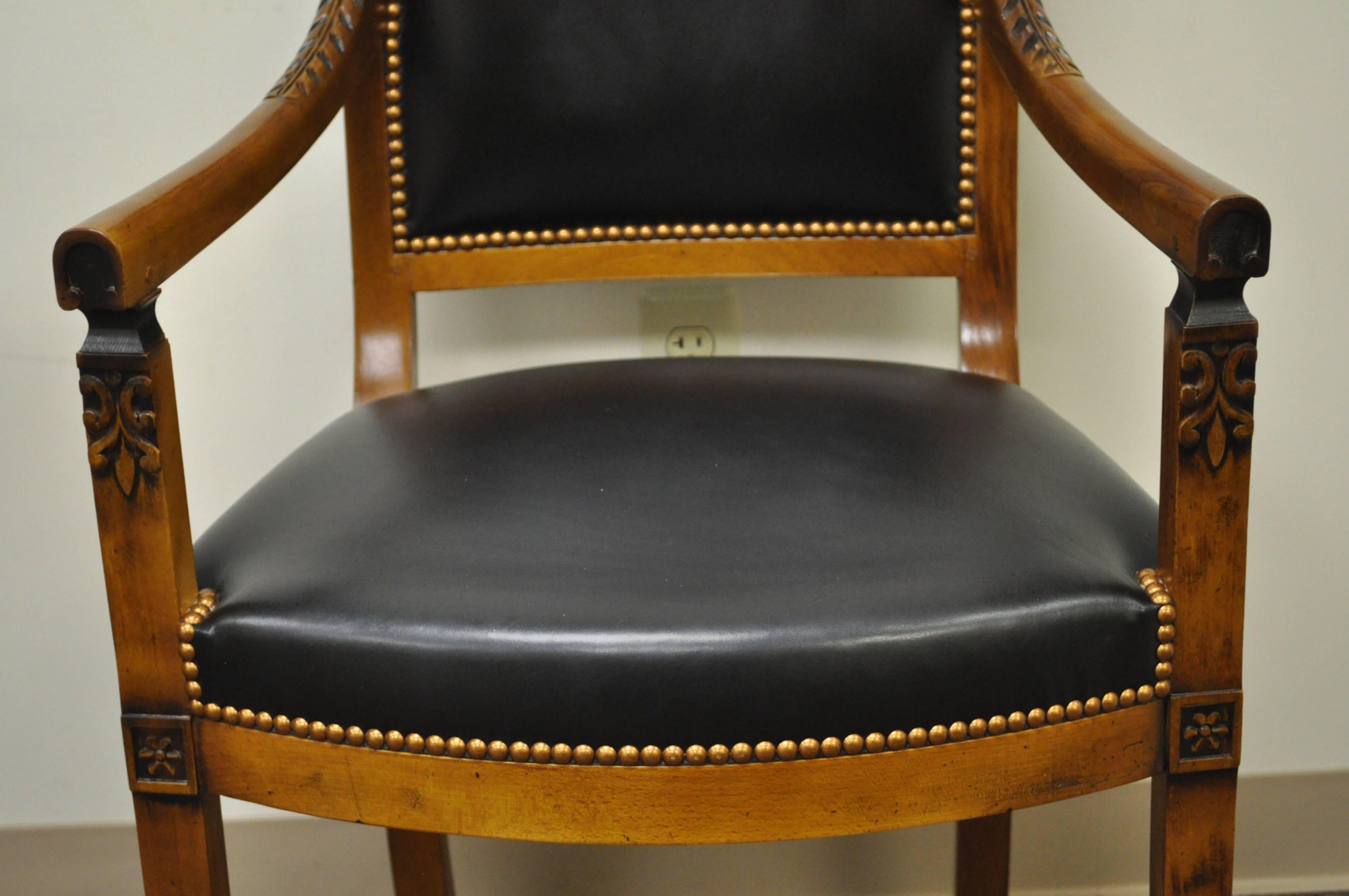 20th Century French Empire Louis XVI Directoire Style Cherry Black Leather Desk Arm Chair