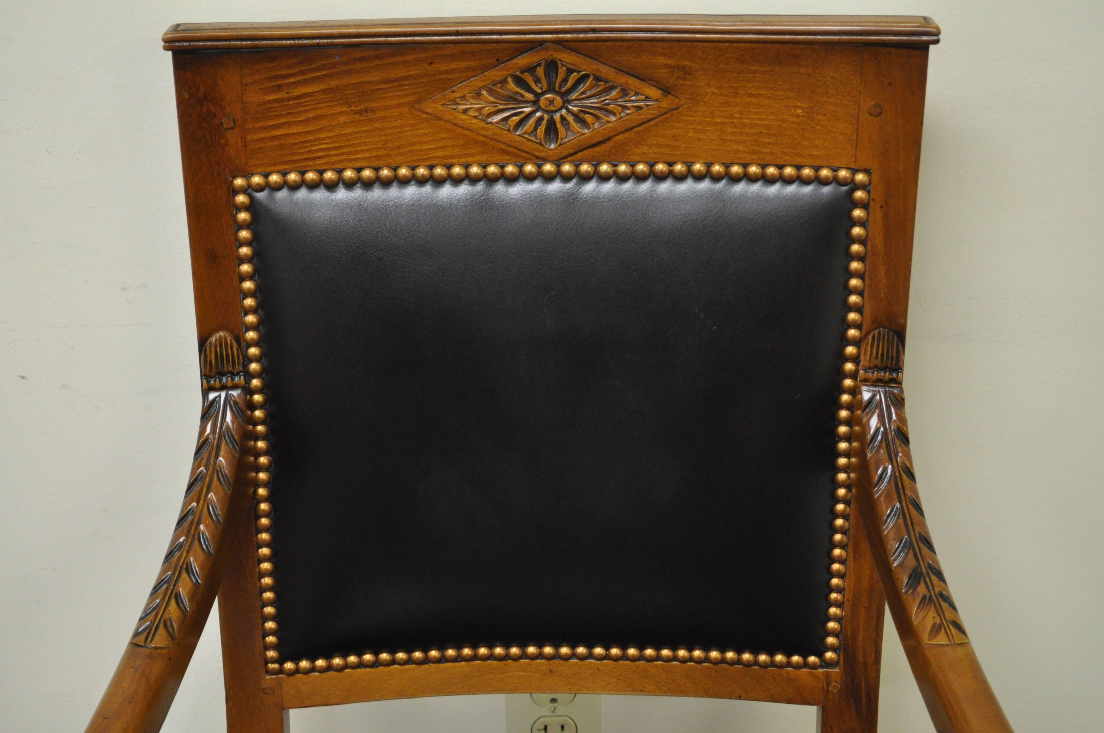 French Empire Louis XVI Directoire Style Cherry Black Leather Desk Arm Chair In Good Condition In Philadelphia, PA