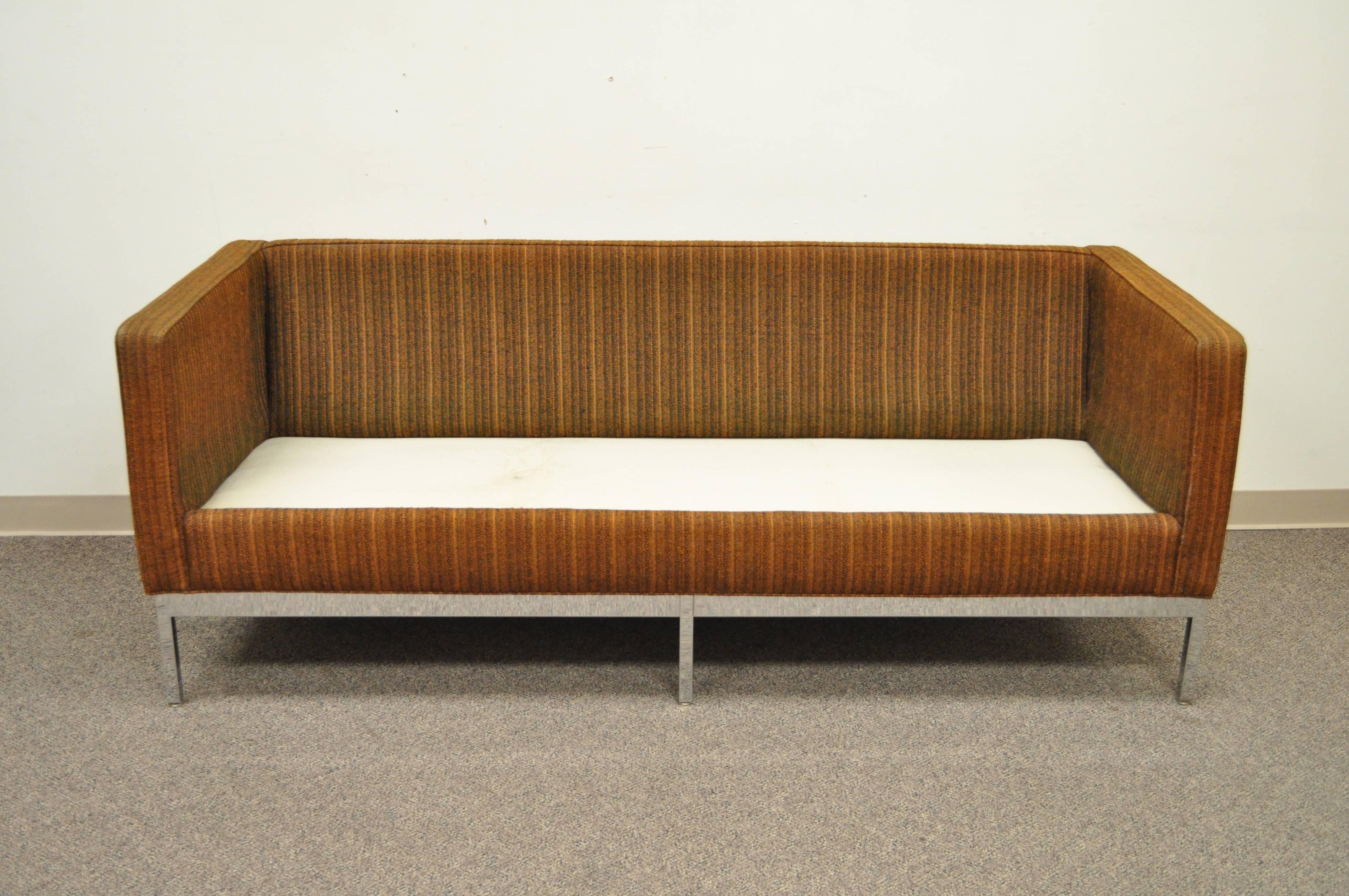 Mid Century Modern Chrome Frame Brown Case Sofa by Patrician after Milo Baughman In Good Condition In Philadelphia, PA