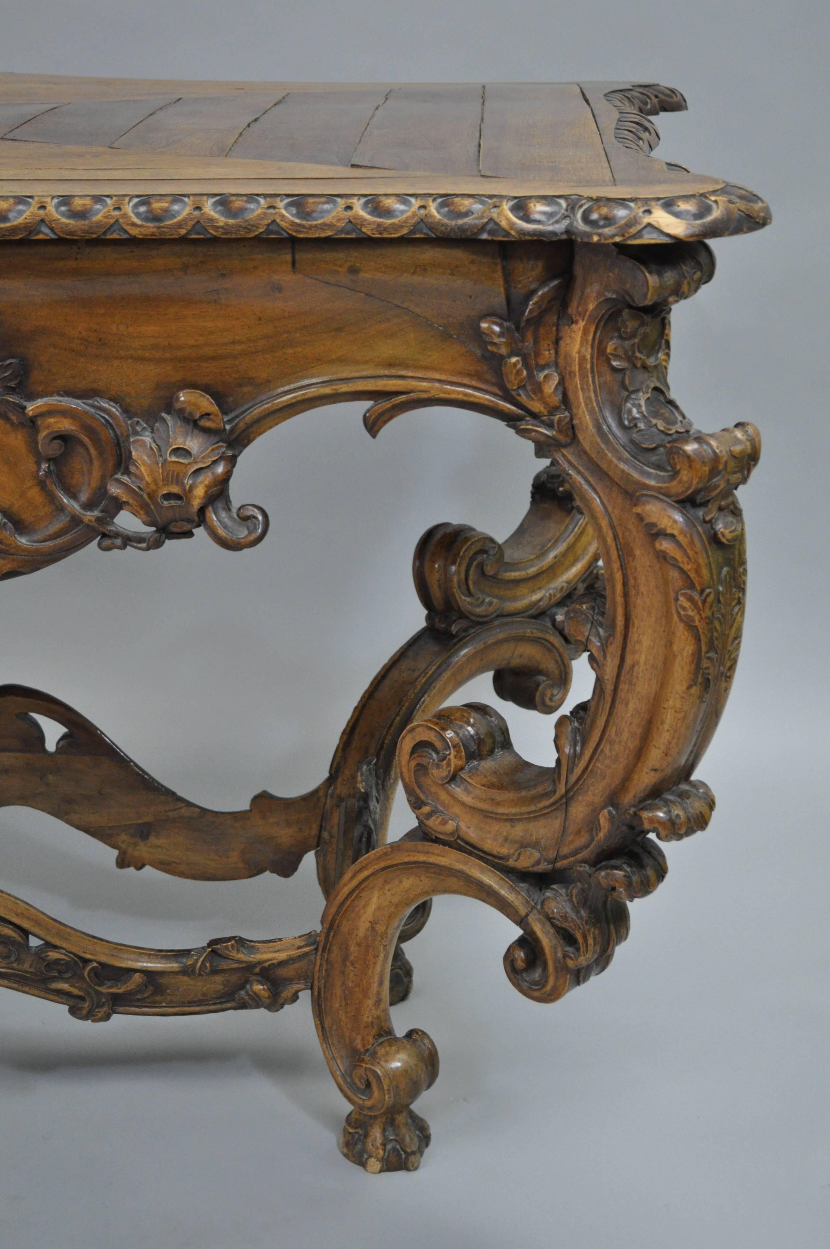 19th Century 19th C. Italian Baroque Carved Walnut Center Table in the French Louis XV Taste For Sale